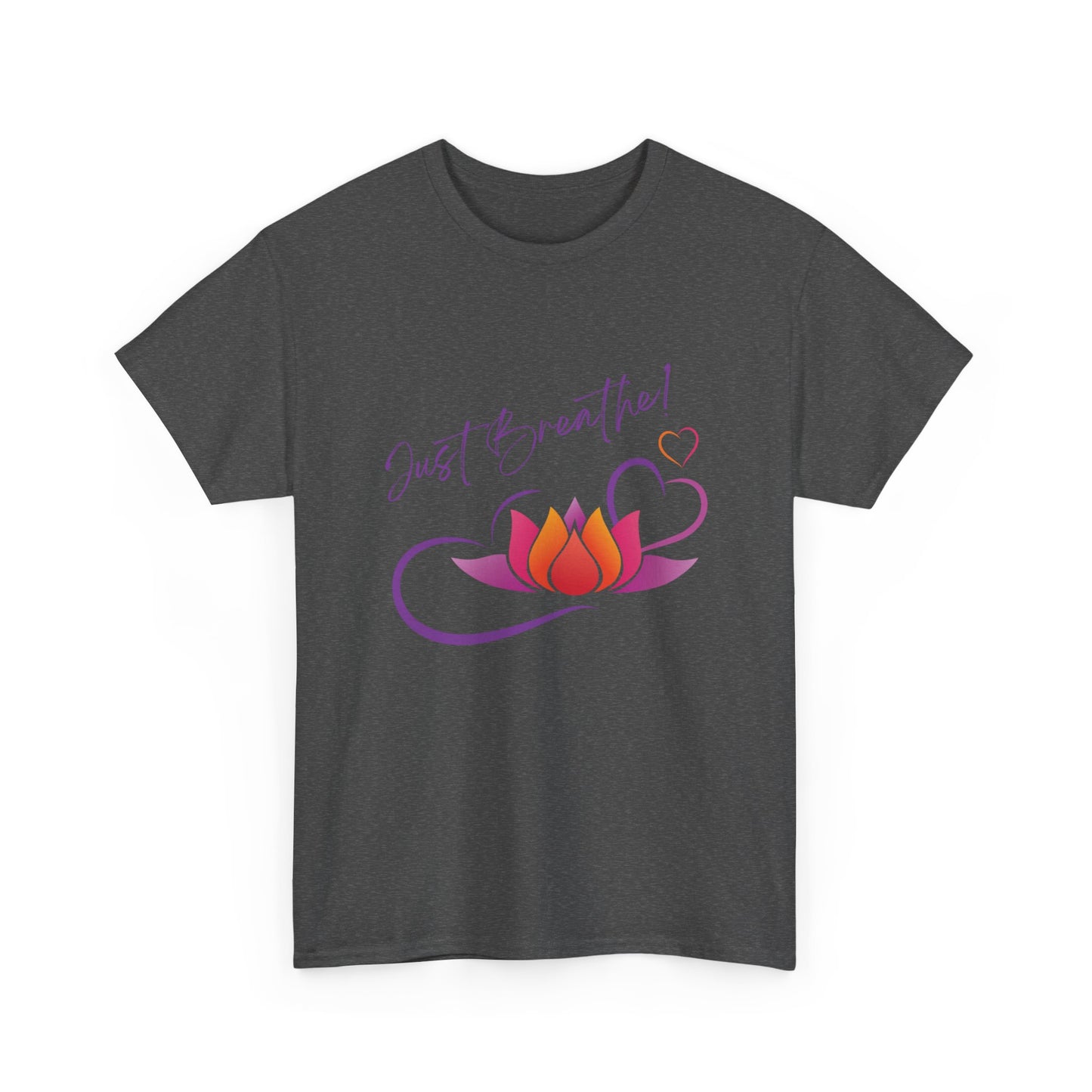 Just Breathe! Lotus Flower Hearts Tee shirt, Graphic Tees, Yoga Wear, Zen, Spiritual, Meditation Gifts Unisex Heavy Cotton Graphic Tee T-Shirt