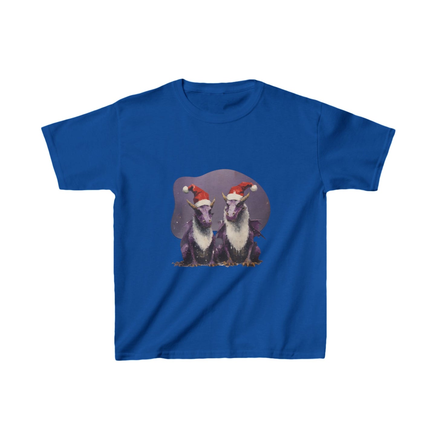 Christmas Dragons, Unisex, Kids Heavy Cotton™ Tee, T-Shirt, Boys Girls Teeshirt, Purple Dragon With Santa Hat- Multi color tee