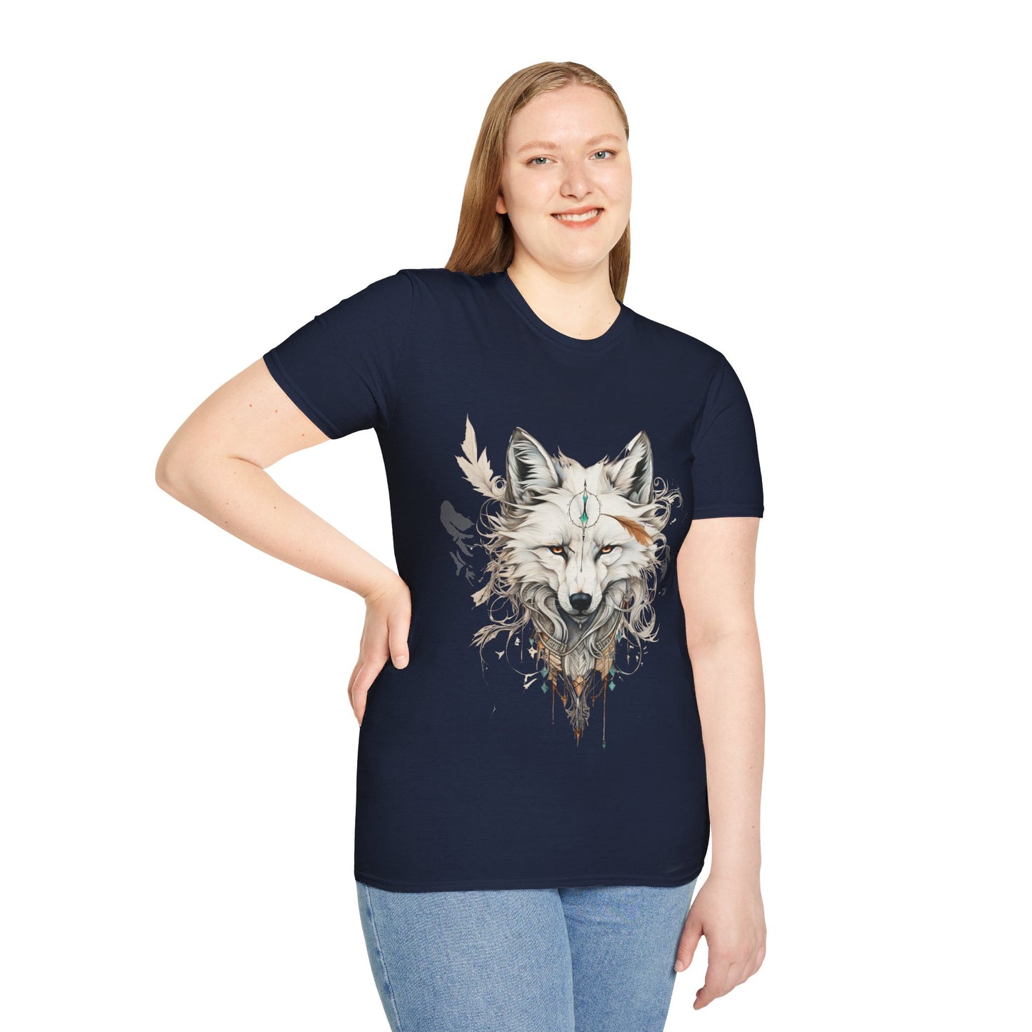 White Snow Fox Shirt, Fox Lover's Gift, Unisex Tee Shirt, T-Shirt Fox Totem Spirit Medicine Softstyle T-Shirt Tee Teeshirt White Fox