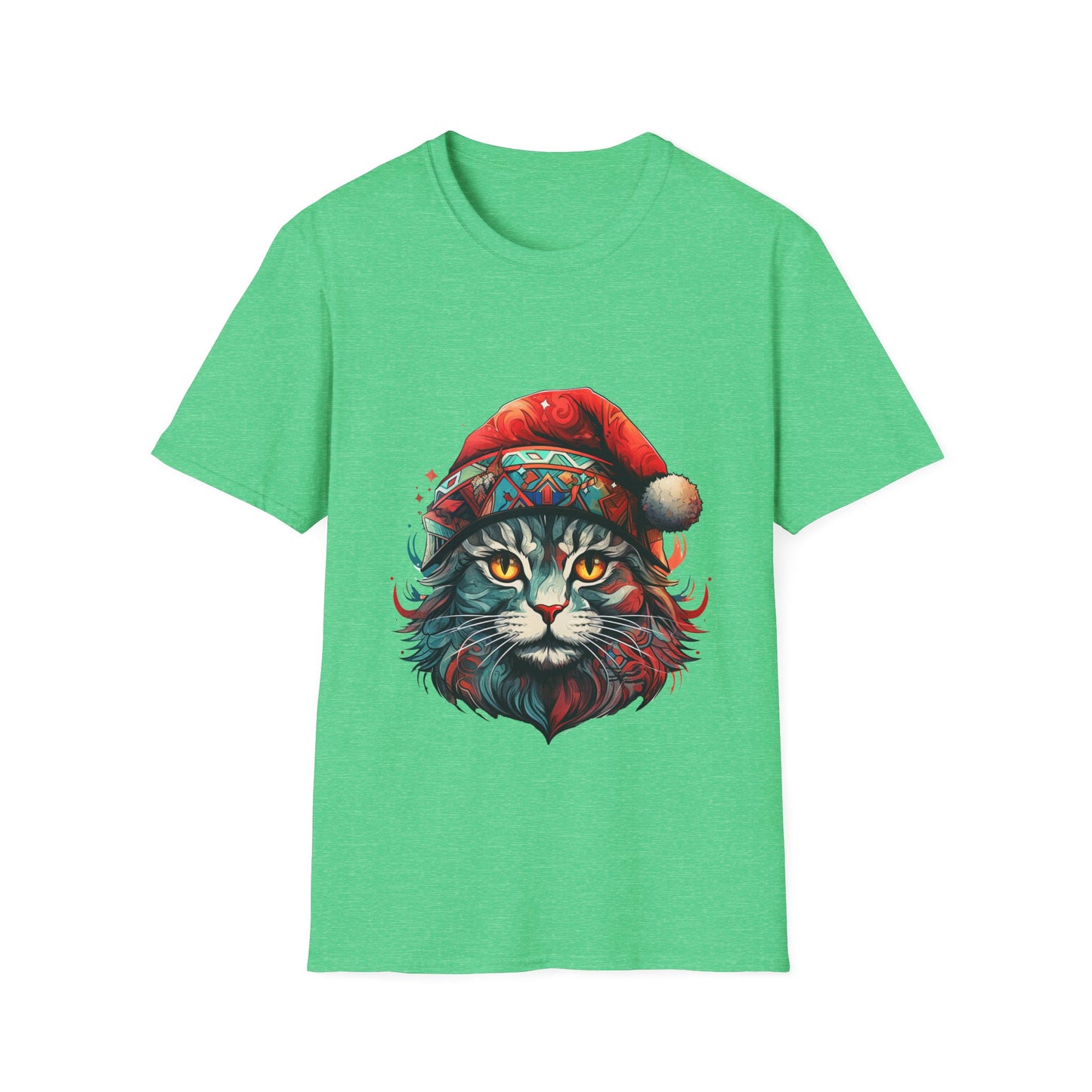 Santa Cats in Christmas Hat Holiday Christmas Cat Shirt, Cat Lover's Graphic Tee Graphic Unisex T- Shirt, T-Shirt Cat Lovers Gift Softstyle T-Shirt Tee Christmas JumperTeeshirt Stylized Cat