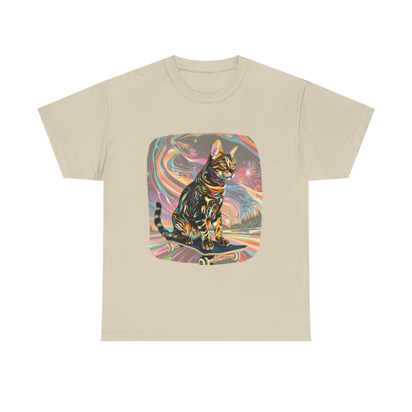 Skateboard Cat, (V2) Skater Cat Art Gift - Cool Cats Unisex Heavy Cotton Tee T-Shirt