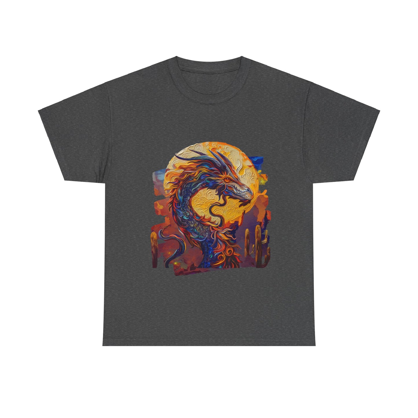 Desert Solar Dragon Graphic Tee - Dragon T-shirt - Dragon Lovers Unisex Heavy Cotton Tee T-Shirt