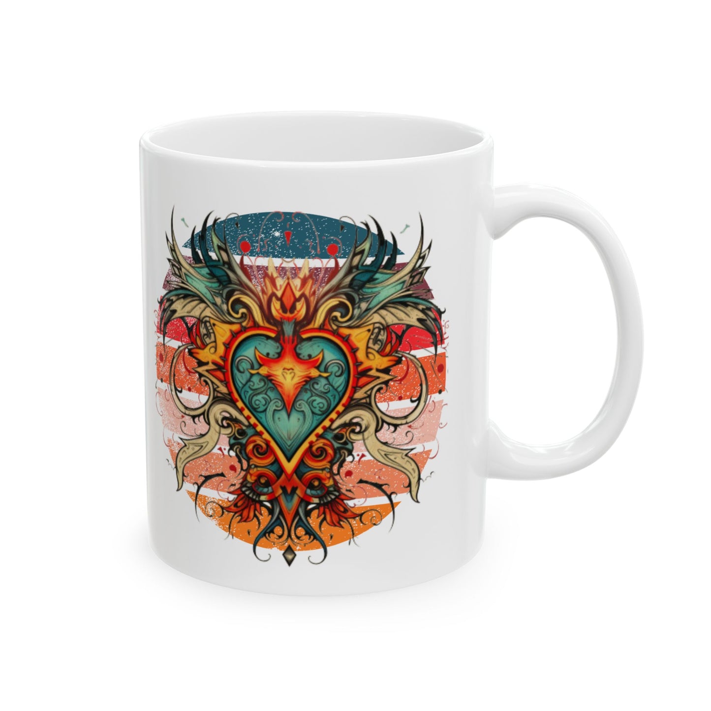 Retro Vibe Sacred Heart Gift, Rainbow Retro Gift Mug, Printed Art, Christmas Ceramic Mug 11oz Colorful, 60s 70s Sacred Heart