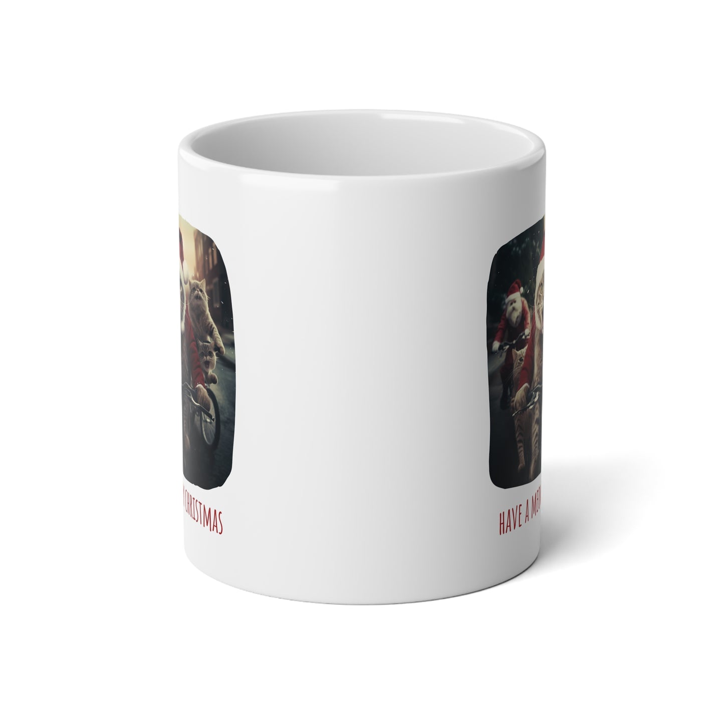 Have a Meowy Christmas Mug, Cat Lovers Bicycle Christmas Cat Gift, Cat Gift Mug, Jumbo 20 oz Mug XL Size Mug