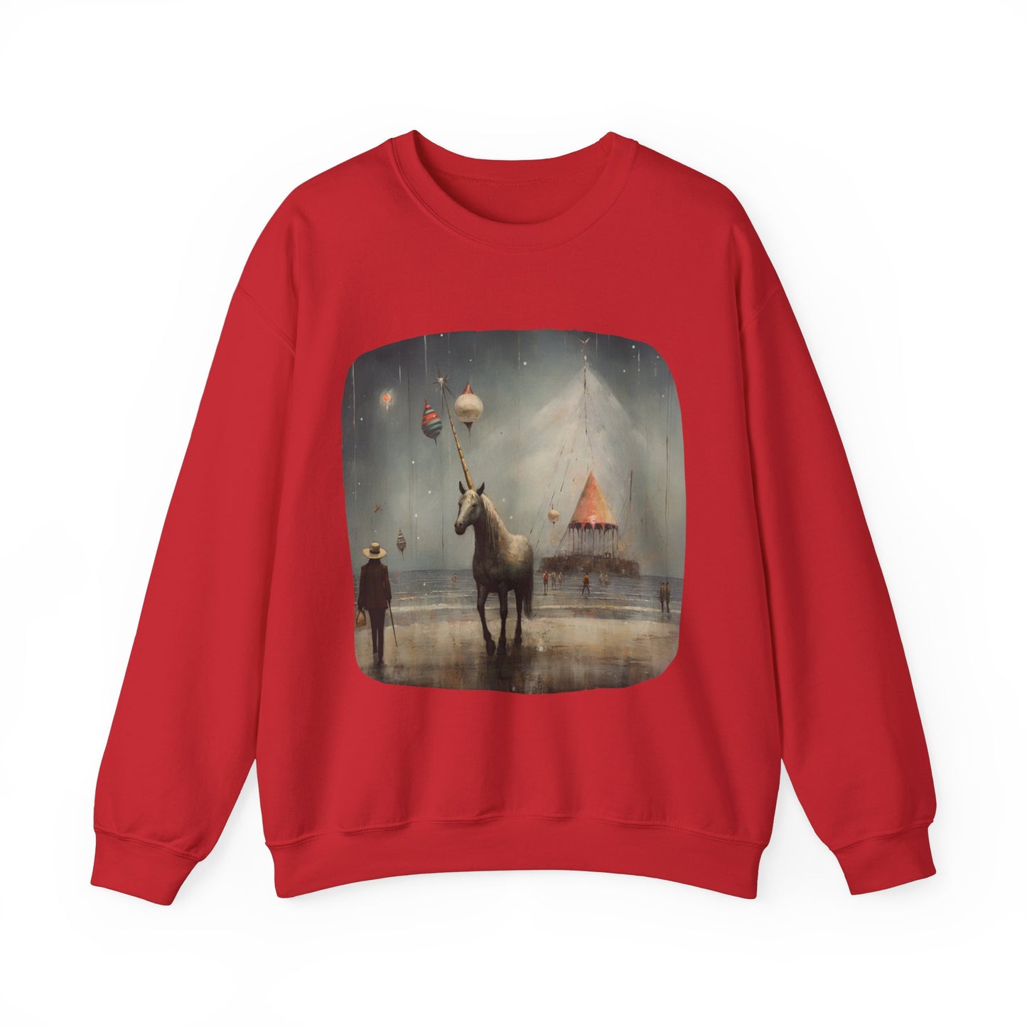 Unicorn on a Pier, Lone Unicorn Holiday Sweatshirt, Whimsical HolidayUnicorn Gift, Christmas Shirt Unisex Sweatshirt Sweat Shirt