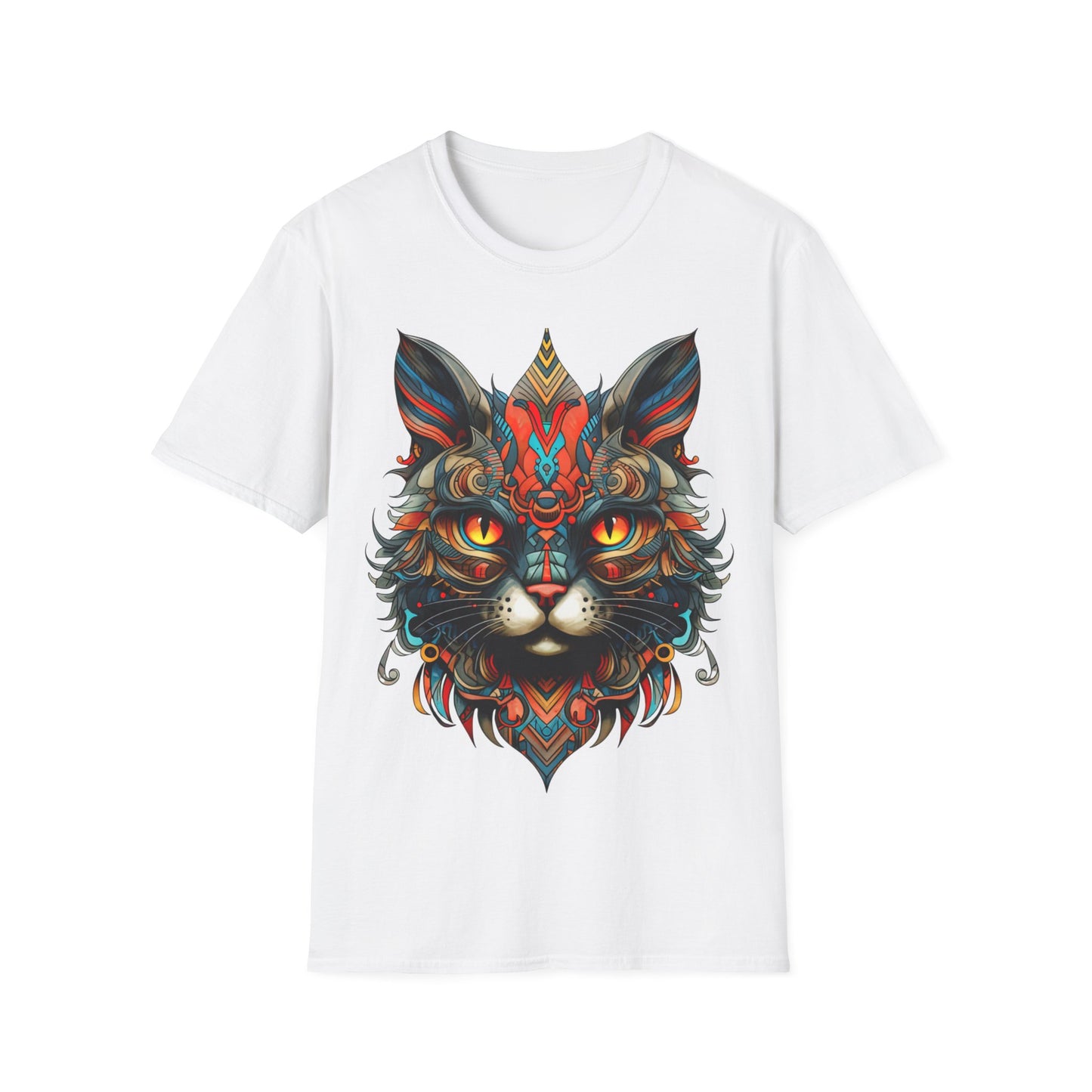 Tribal Exotic Cat Shirt, Cat Lover's Graphic Tee Graphic Unisex T- Shirt, T-Shirt Cat Lovers Gift Softstyle T-Shirt Tee Teeshirt Stylized Cat