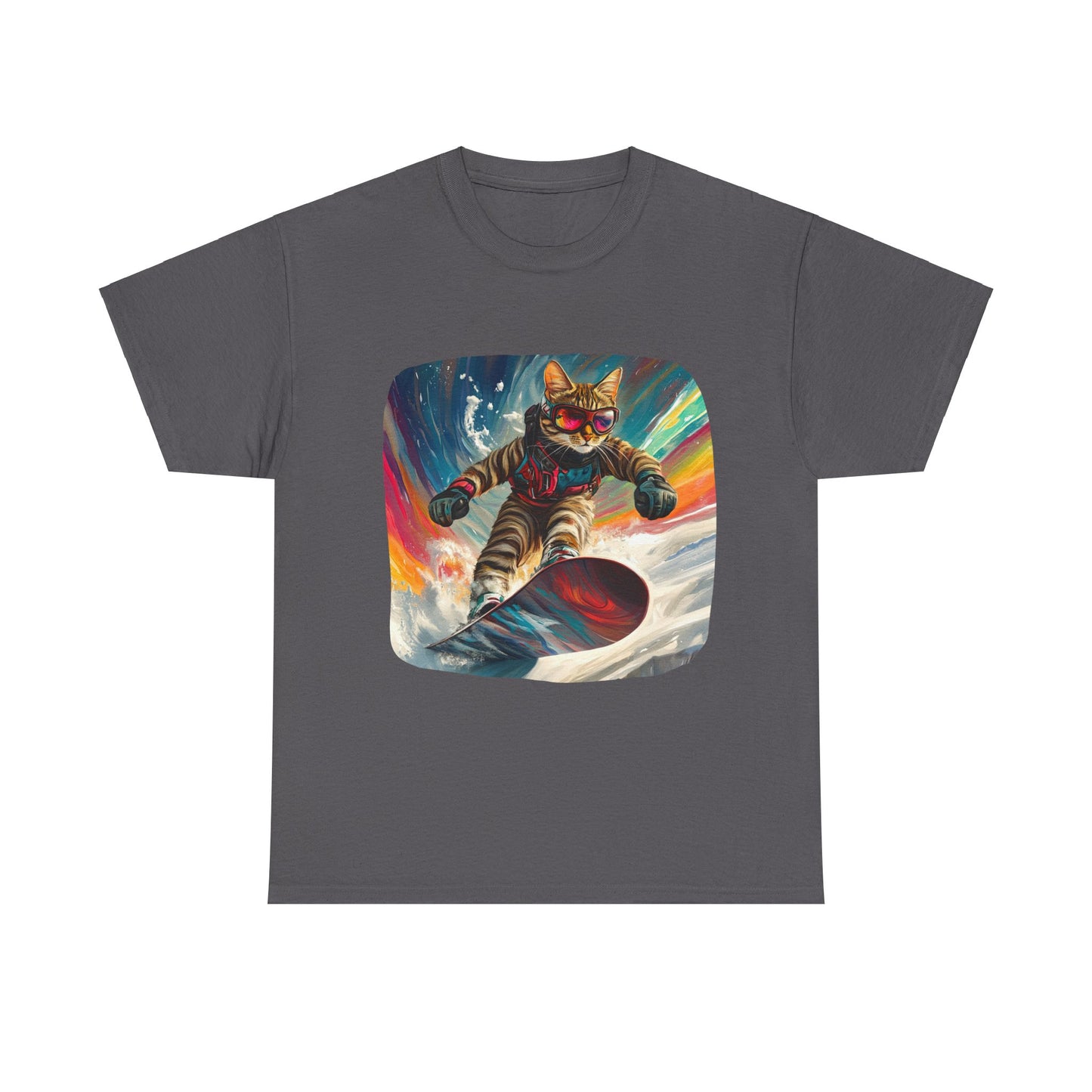 Snowboard Cat, (V2) Winter Apres Ski Cat Art Gift - Cool Cats Unisex Heavy Cotton Tee T-Shirt