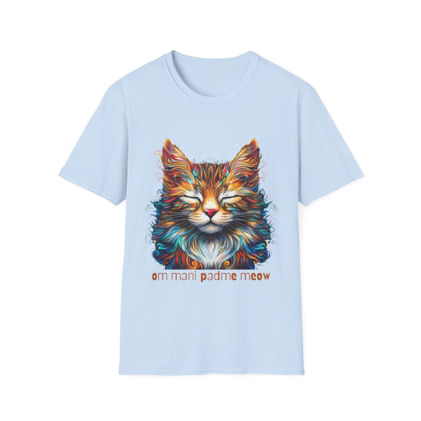 Om Mani Padme Meow - Meditating Cat Shirt, Cat Lover's Graphic Tee Graphic Unisex T- Shirt, T-Shirt Cat Lovers Gift Softstyle T-Shirt Tee Teeshirt Stylized Cat