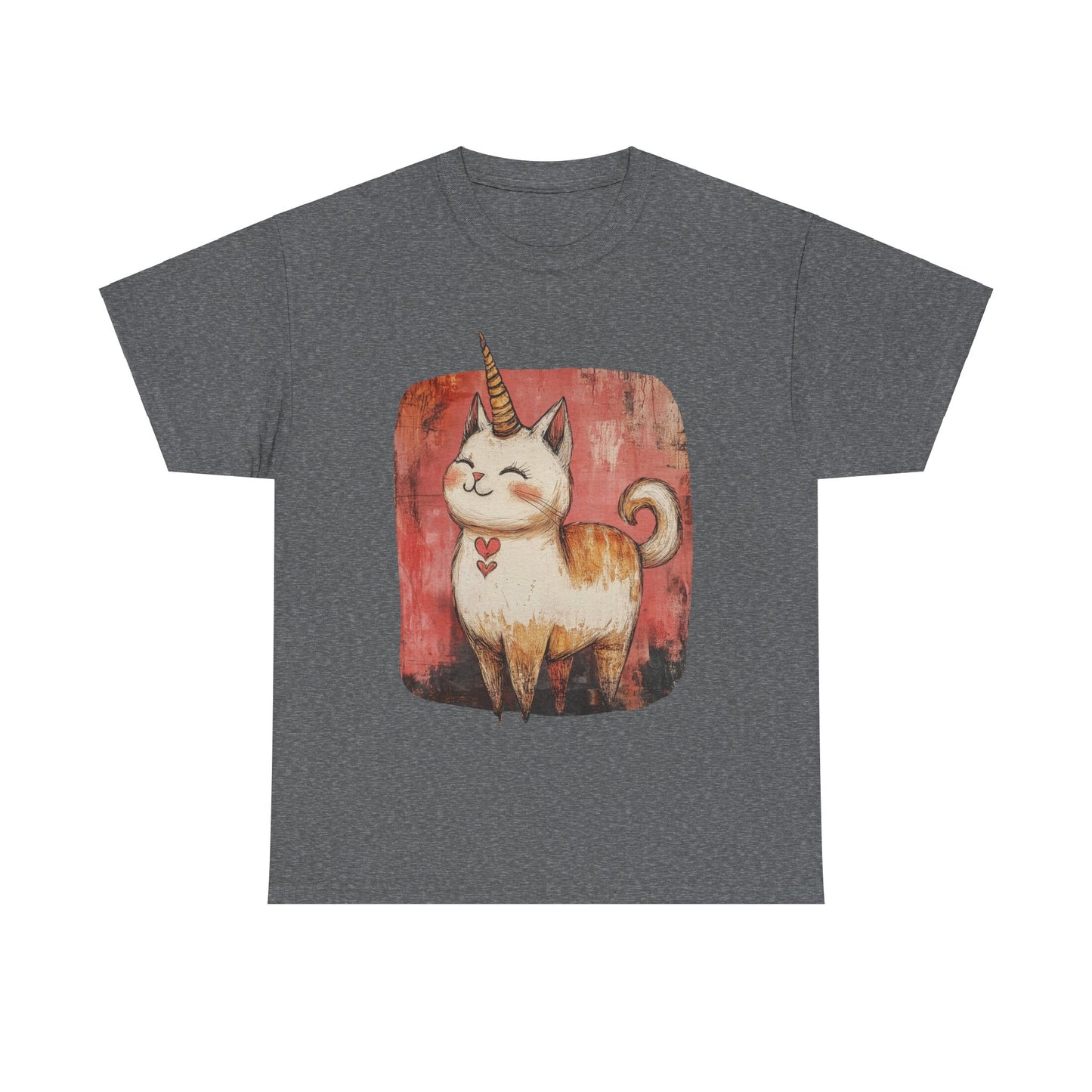 Adorable Kawaii Neko Unicorn Cat Graphic Tee - Cat Unicorn Mythical Creature Gift Unisex Adult Size Heavy Cotton Tee T-Shirt