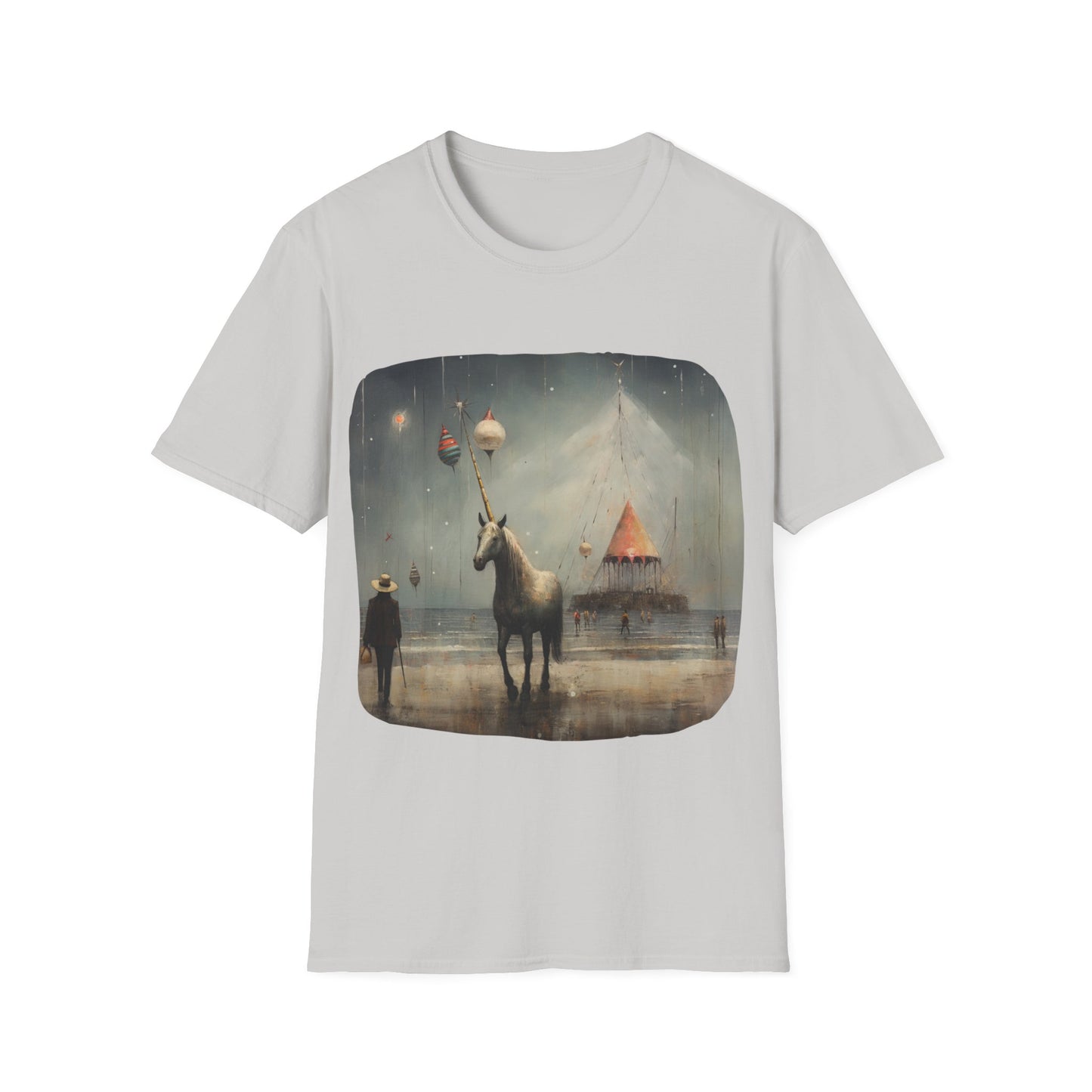 Unicorn with Holiday Ornament, Unicorn Christmas Gift Unisex Tee Shirt, T-Shirt Softstyle T-Shirt