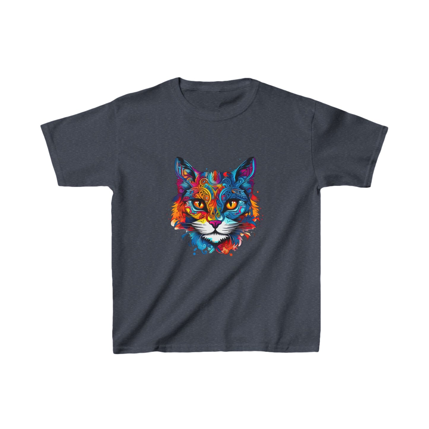 Jewel Tone Kids Cat Graphic Tee - Vibrant Cute Cat Design for Young Cat Lovers