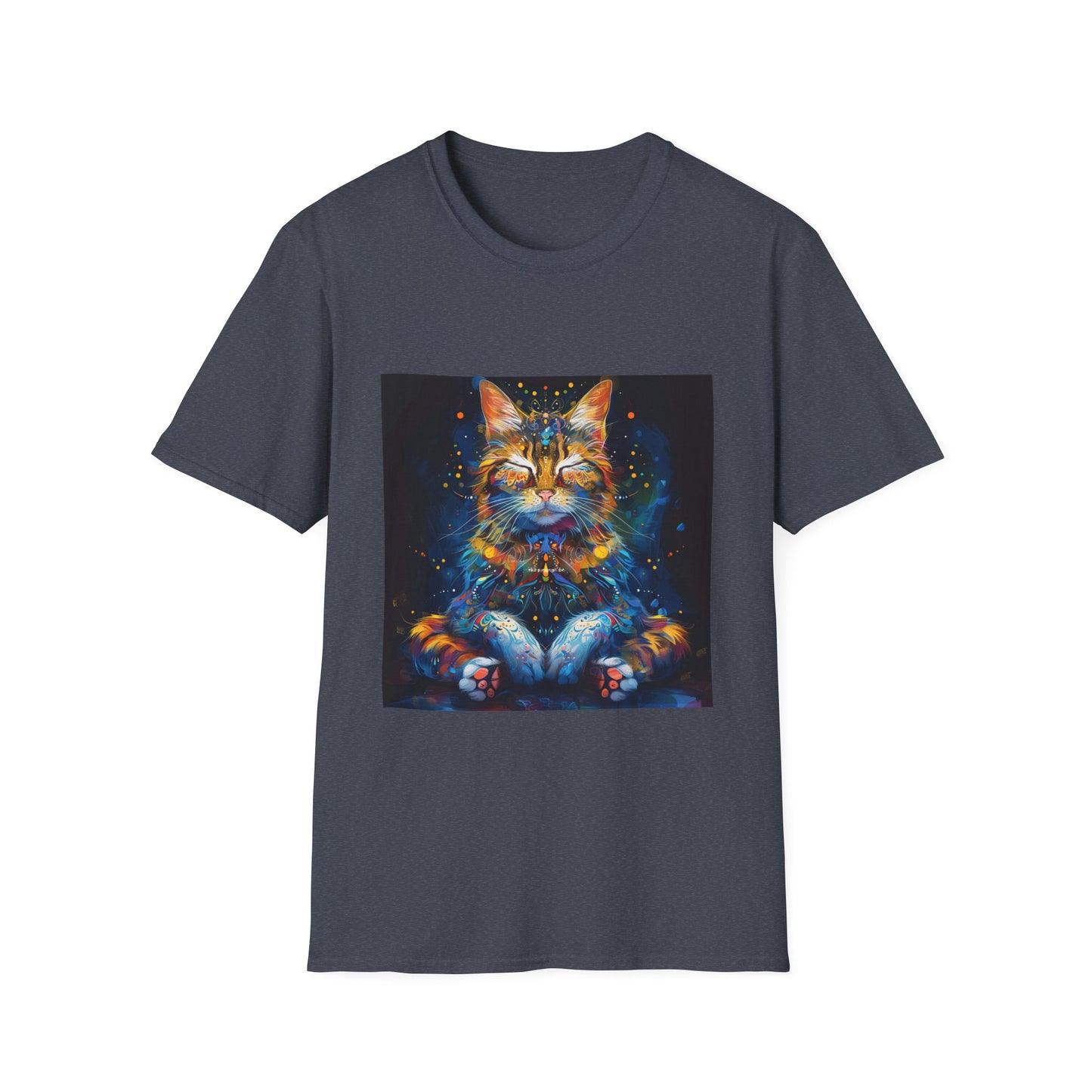 Meditating Cat Graphic Yoga Shirt, Cat Lover's Graphic Tee Graphic Unisex T- Shirt, T-Shirt Cat Lovers Gift Softstyle T-Shirt Tee Teeshirt Stylized Cat