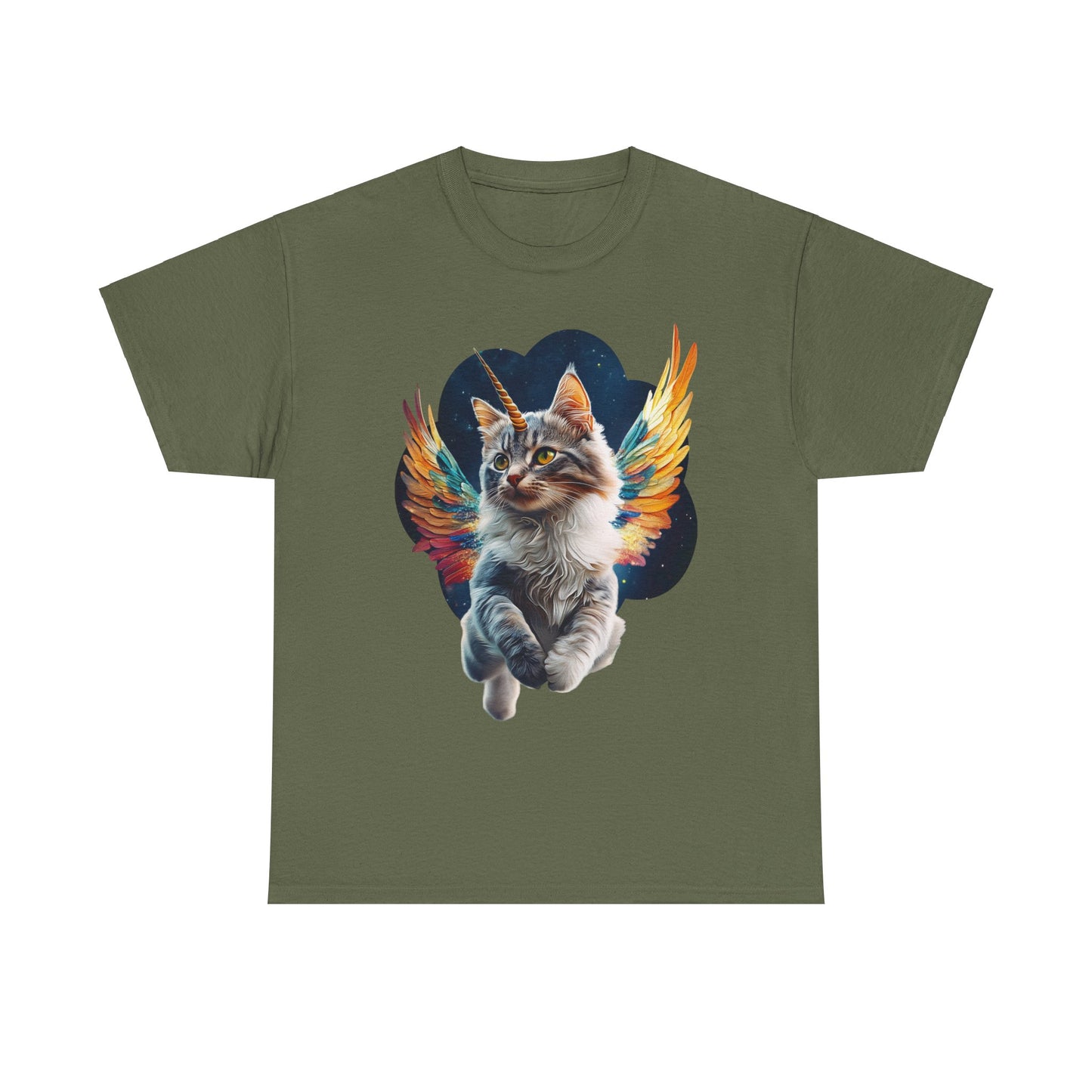 Unicorn Angel Cat, Cat Memorial Unicorn Angel Cat with Angel Wings Graphic Tee- Cat Gift Unisex Heavy Cotton Tee T-Shirt