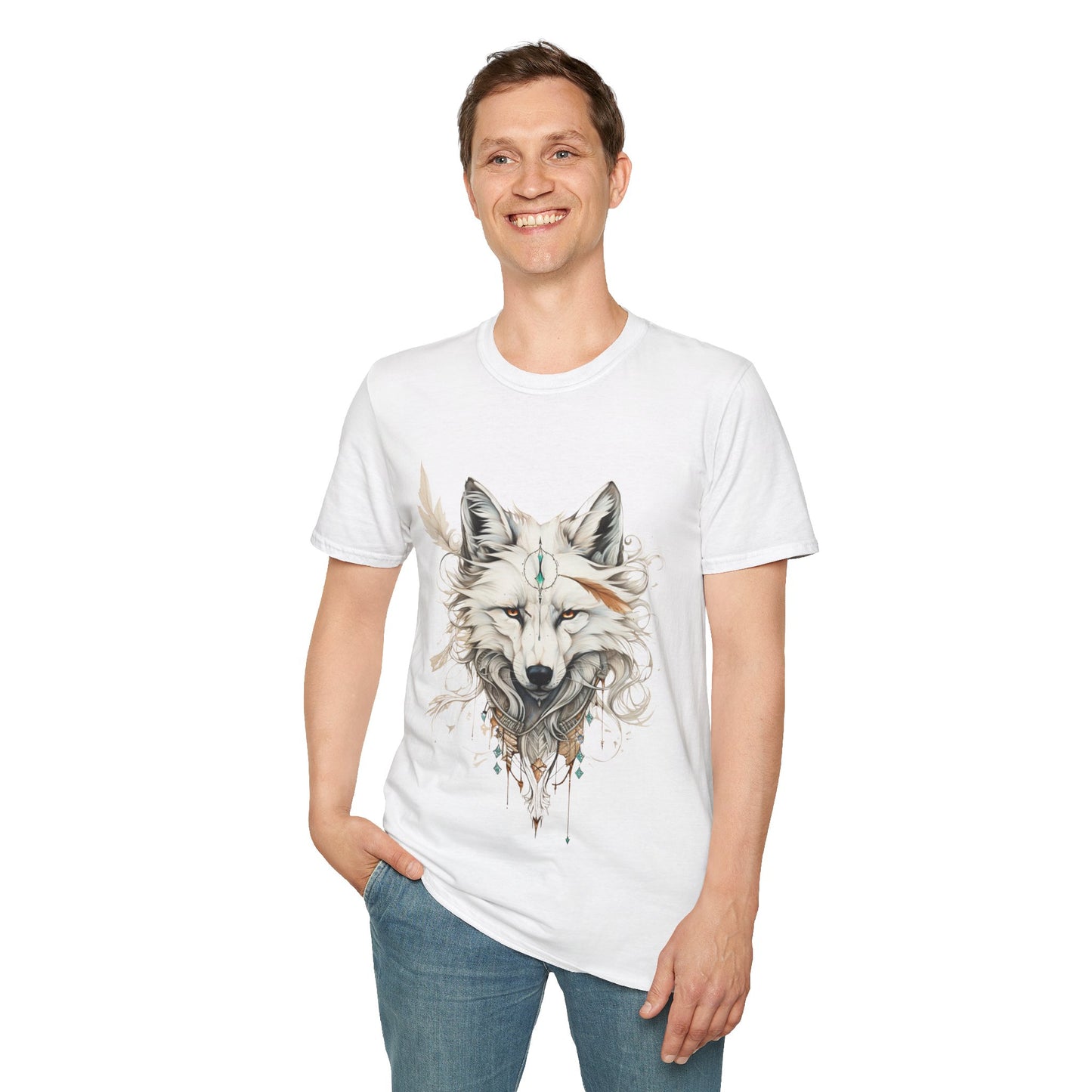 White Snow Fox Shirt, Fox Lover's Gift, Unisex Tee Shirt, T-Shirt Fox Totem Spirit Medicine Softstyle T-Shirt Tee Teeshirt White Fox