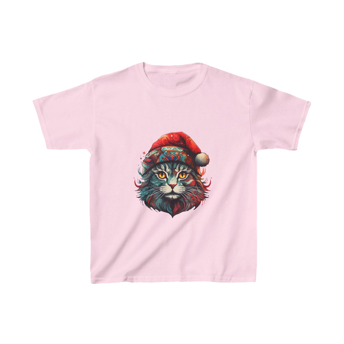 Cat with Santa Hat, Kids Cat Graphic Tee - Adorable Santa Cat Design for Young Cat Lovers