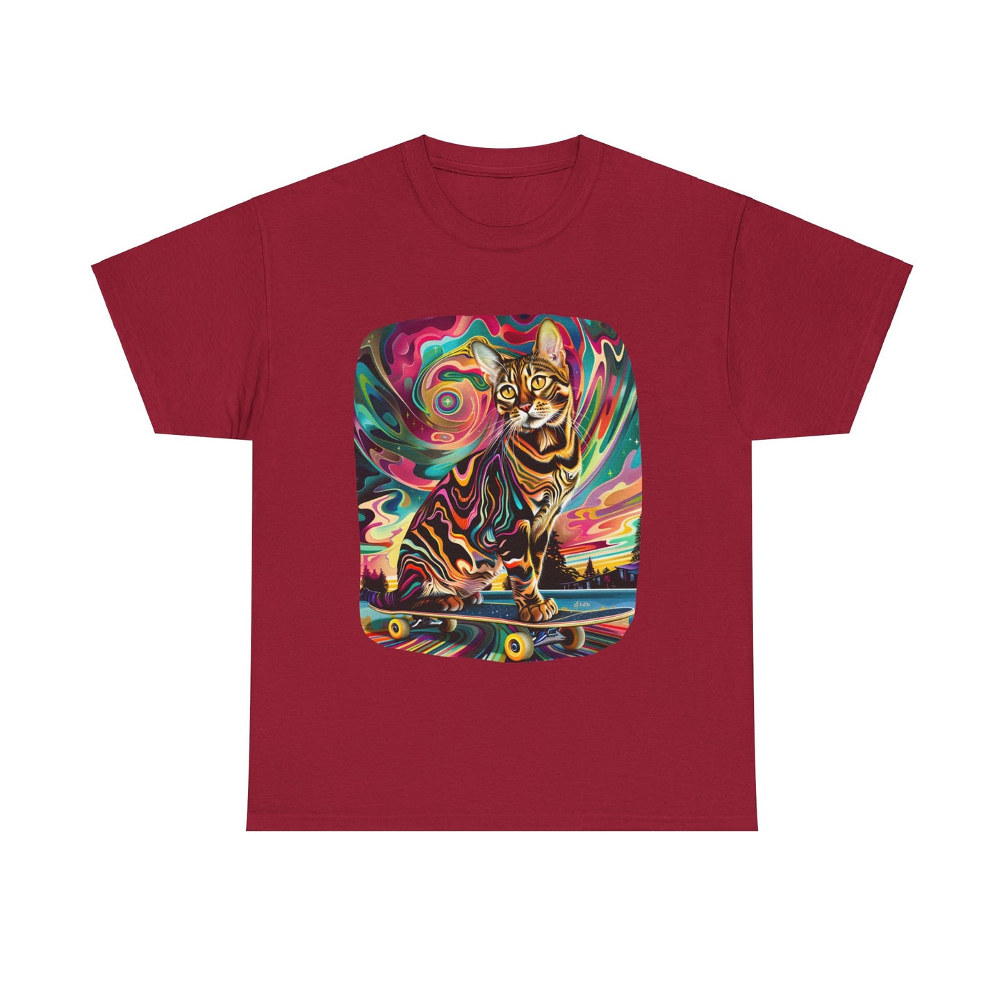 Skateboard Cat, Skater Cat Art Gift - Cool Cats Unisex Heavy Cotton Tee T-Shirt