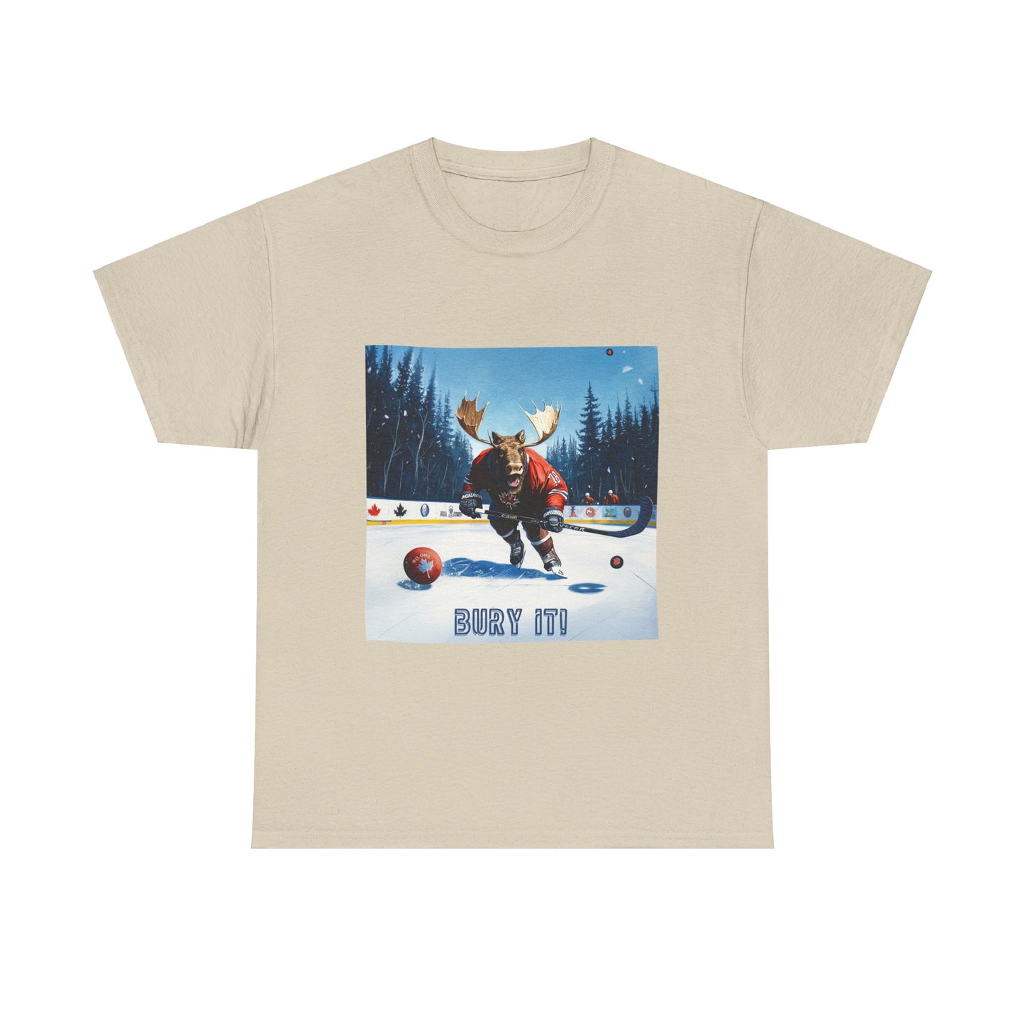 "Bury It" Hockey Player Moose - Moose Lover Hockey Graphic Tee Unisex Heavy Cotton Tee T-Shirt