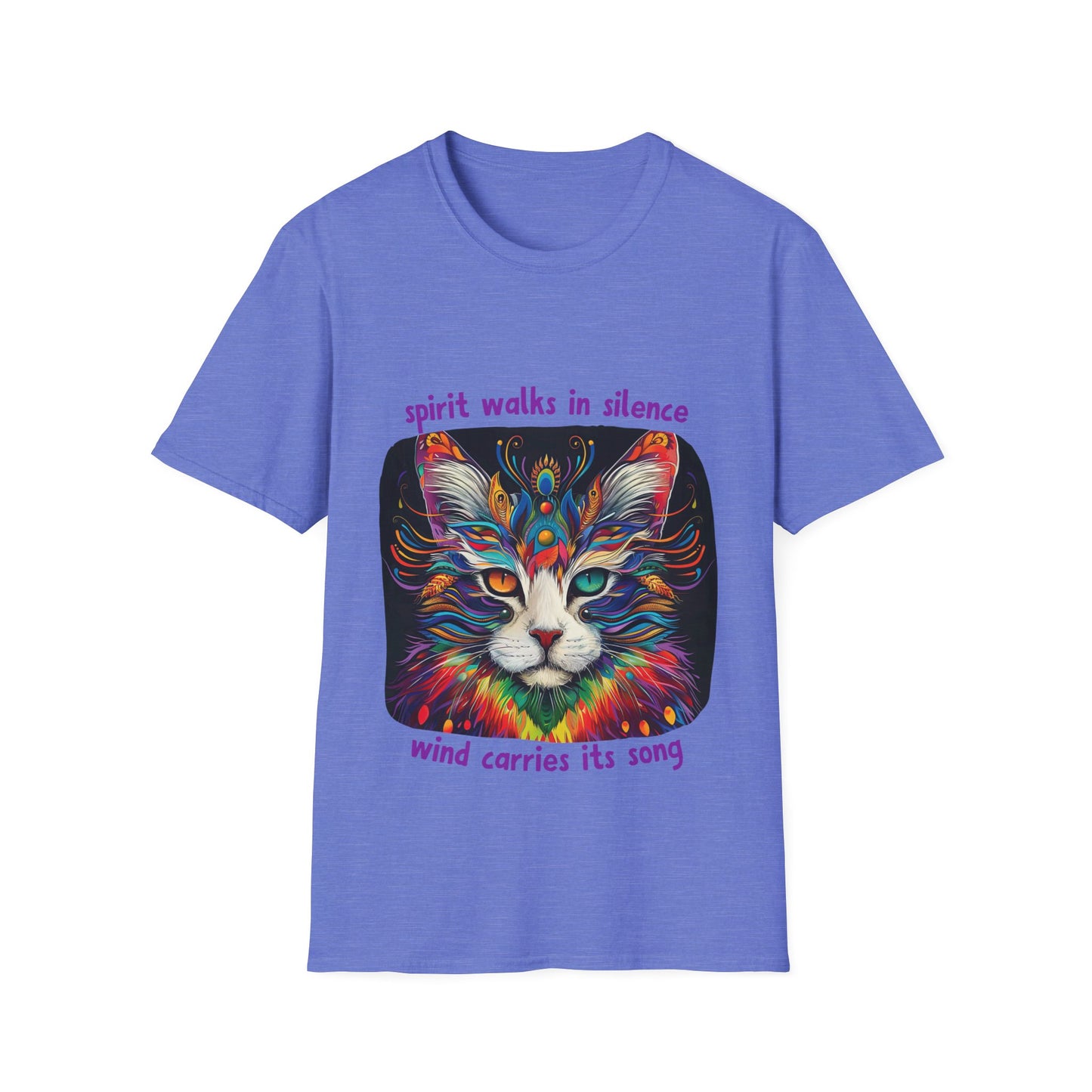 Spirit Walks in Silence, Wind Carries its Song - Shaman Graphic Cat Tee, Cat Lover's Graphic Tee Graphic Unisex T- Shirt, T-Shirt Cat Lovers Gift Softstyle T-Shirt Tee Teeshirt Stylized Cat