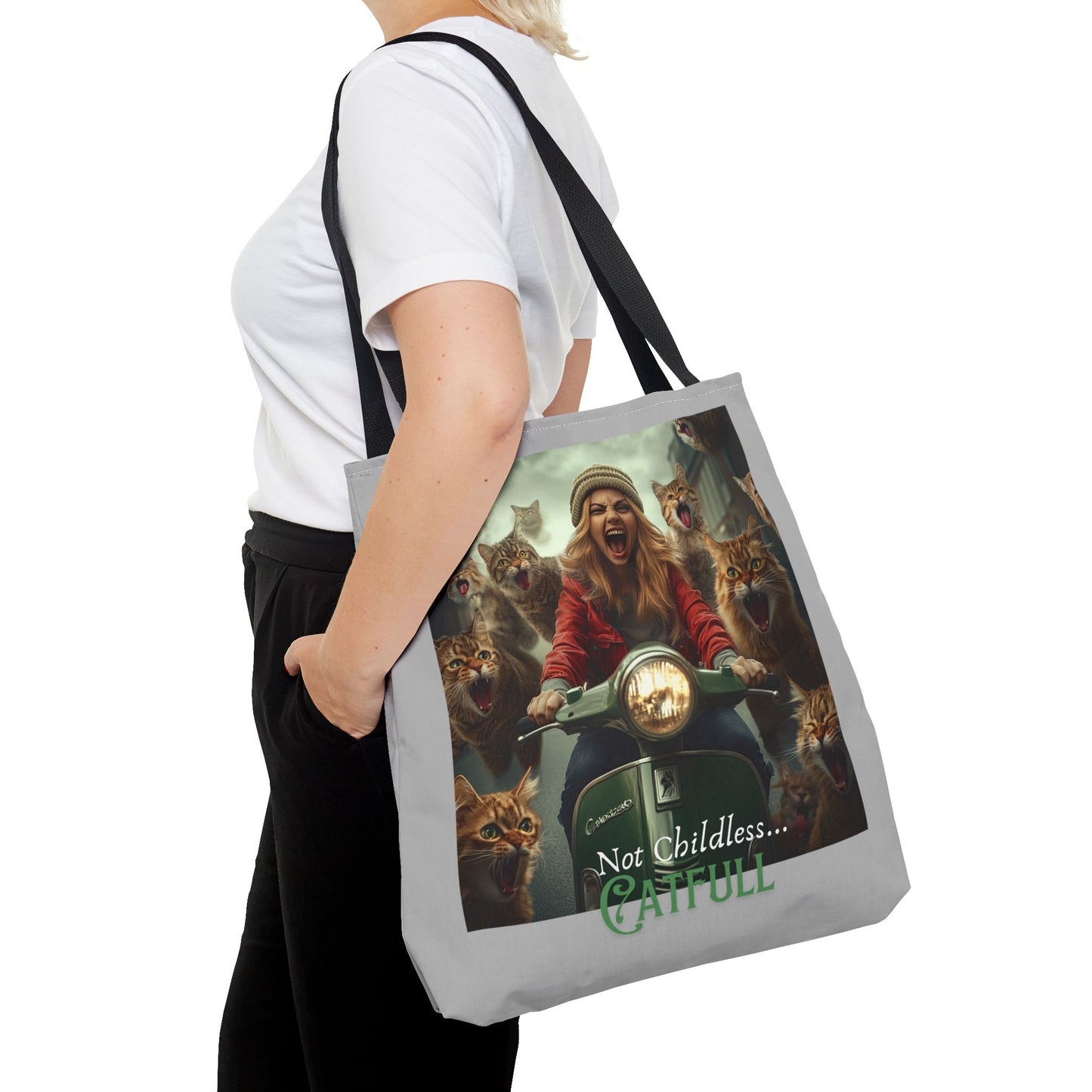 "Not Childless... Catfull" Cat Lady Tote Bag Childless Cat Lady Tote Bag (AOP)