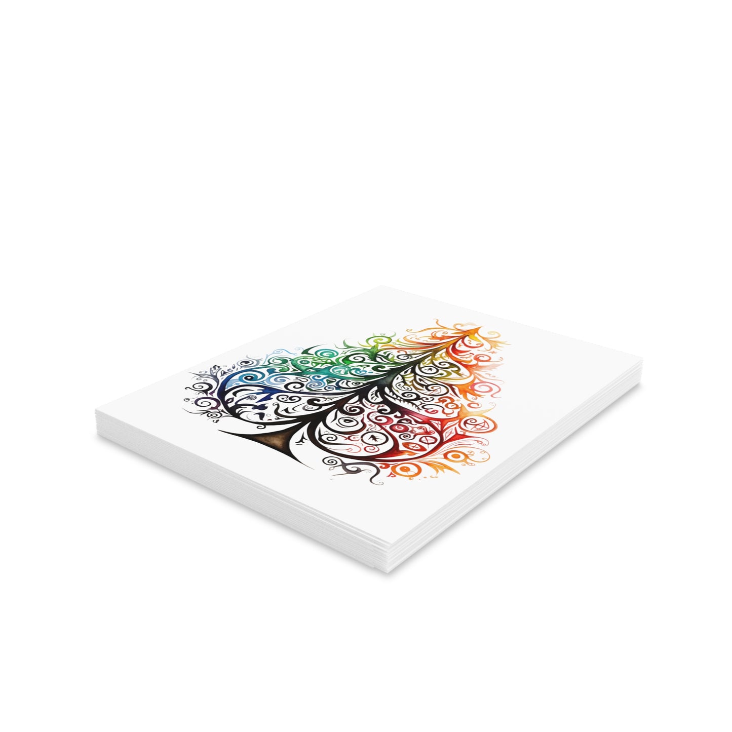 Holiday Cards, Colorful Holiday, Rainbow Christmas Tree, Tribal Style Tree Greeting cards (8, 16, and 24 pcs)