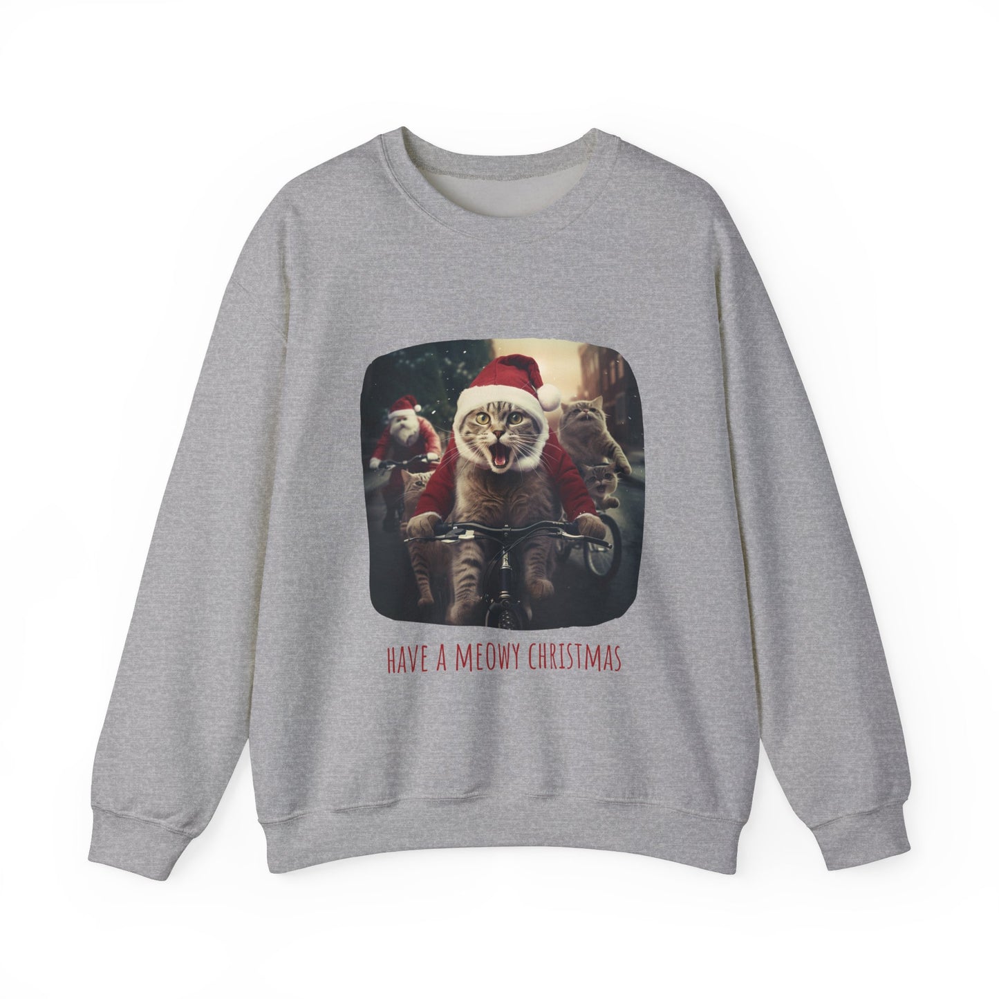 Meowy Christmas Cat, Cat Lovers Gift, Kitty Cat Christmas Shirt Unisex Sweatshirt Sweat Shirt, Many Colors