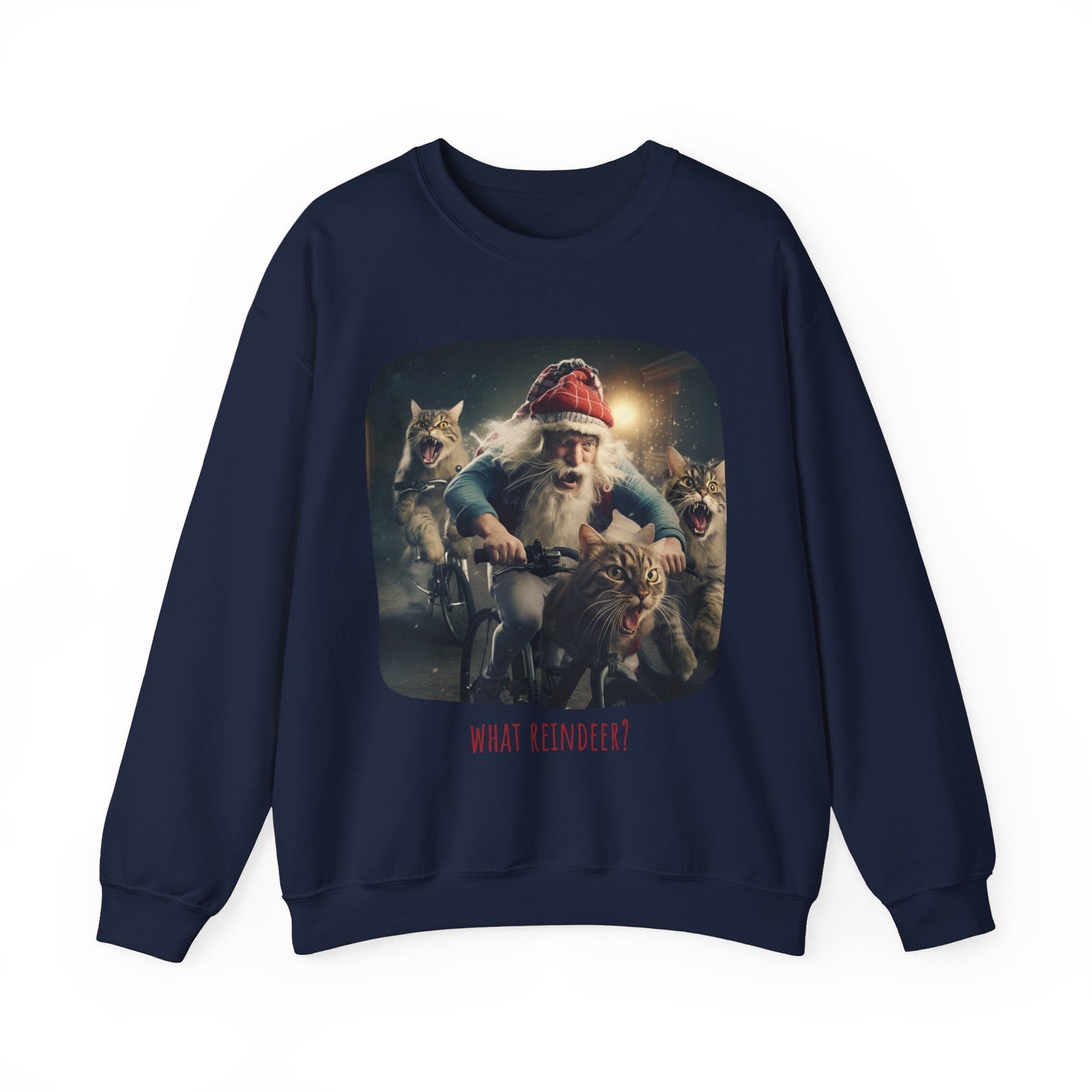 What Reindeer? Cat Brigade Santa on Cycle, Christmas Cat, Cat Bicycle Lovers Gift, Kitty Cat Christmas Shirt Unisex Sweatshirt Sweat Shirt, Many Colors