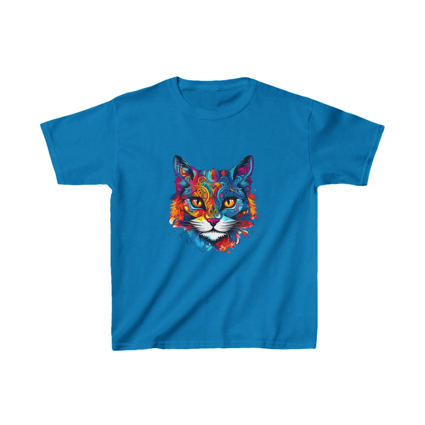 Jewel Tone Kids Cat Graphic Tee - Vibrant Cute Cat Design for Young Cat Lovers