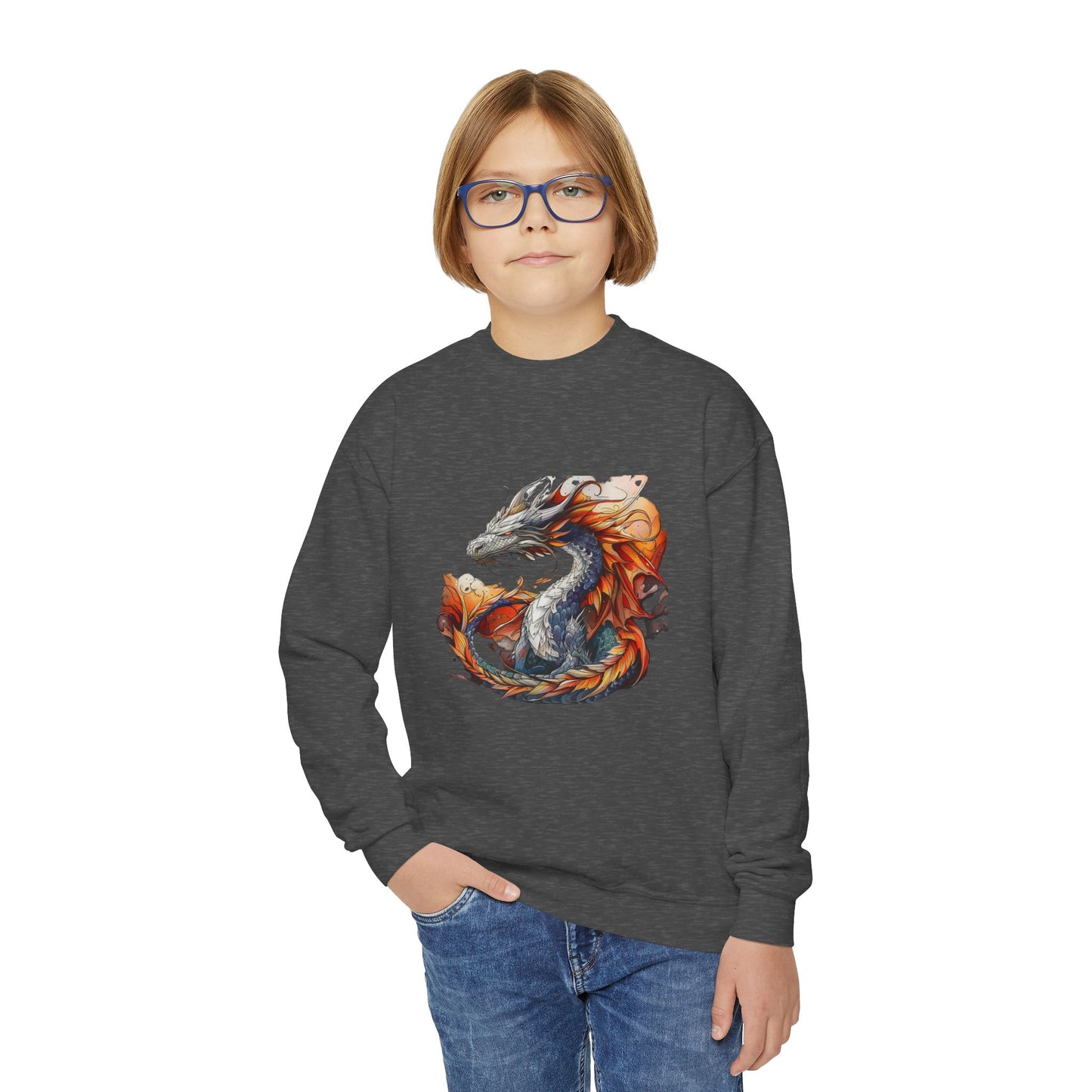 Fire Dragon Kids Sweatshirt - Kids Boys Youth Crewneck Sweatshirt -Dragon Lover Gift