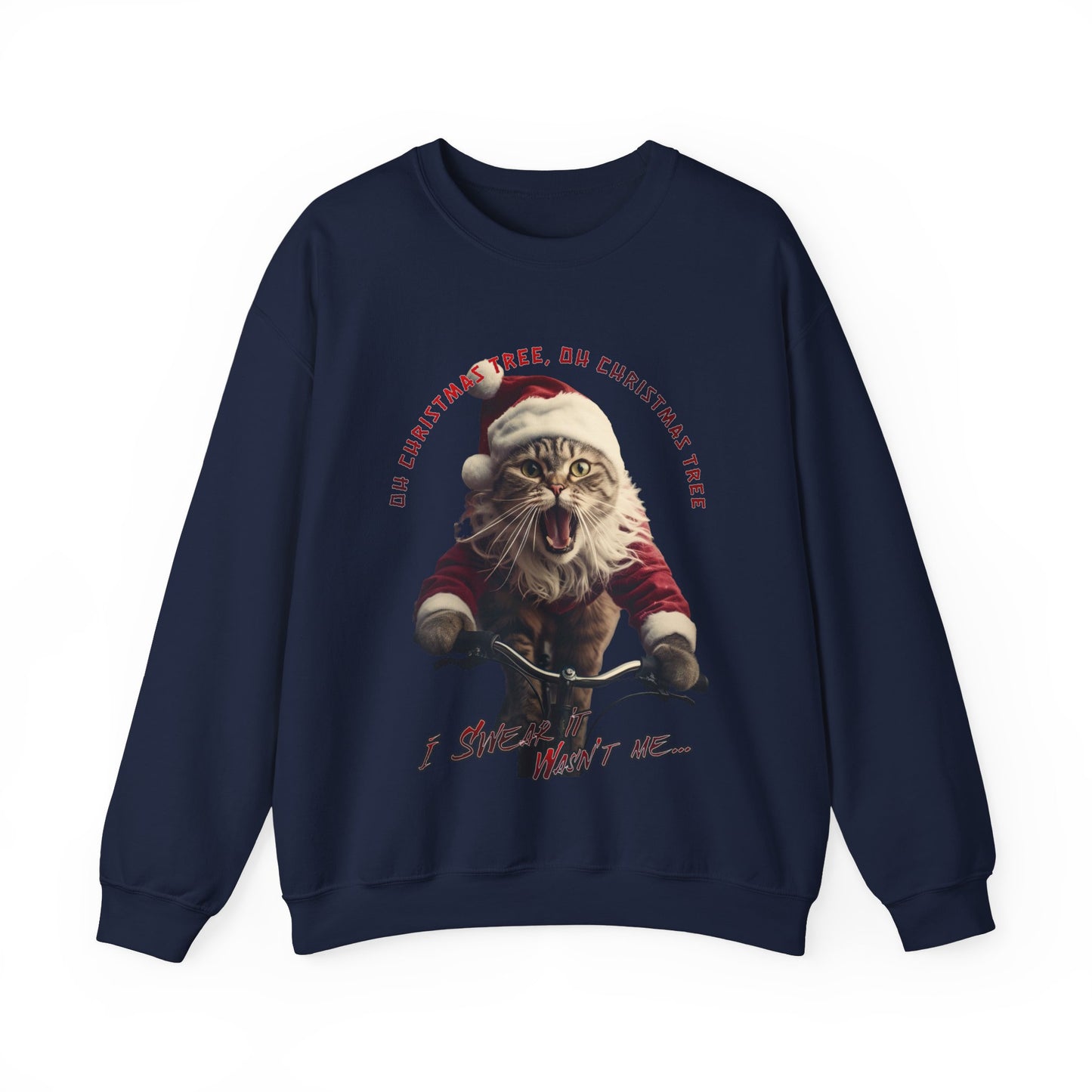 Christmas Cat, Cats on Bikes, Christmas Caroling Cats - Unisex Long Sleeve Jersey Cotton Shirt Mens Women's Cat Gift Oh Christmas Tree