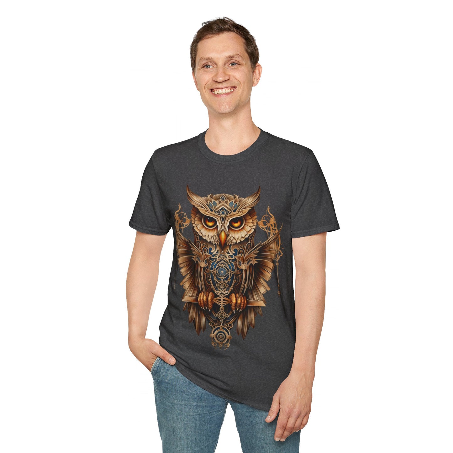 Art Deco Style Owl, Golden Owl Shirt, 1920's Steampunk Owl Christmas Gift Unisex Tee Shirt, T-Shirt Softstyle T-Shirt Tee Teeshirt