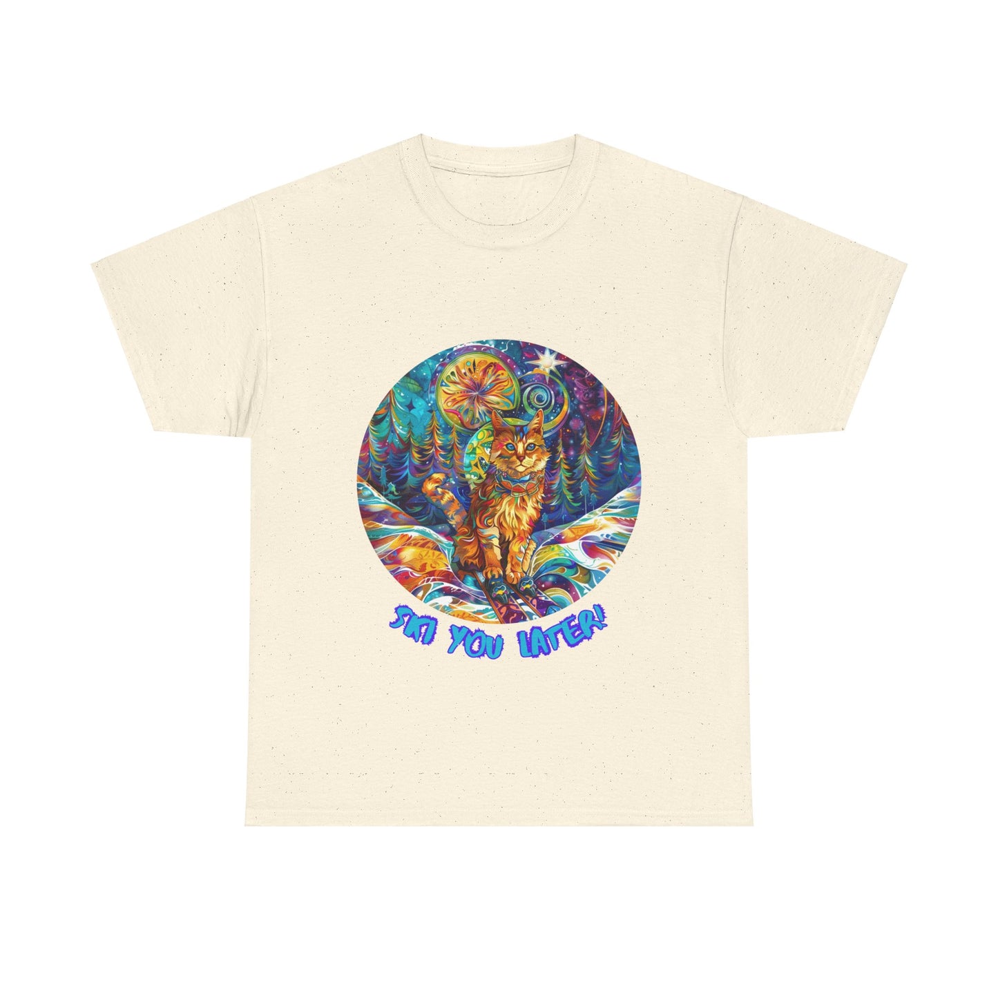 Ski You Later - Ski, Snow, Snowboard Winter Sports Cat Cat Art Graphic Tee, Ski Gift - Cool Cats Unisex Heavy Cotton Tee T-Shirt