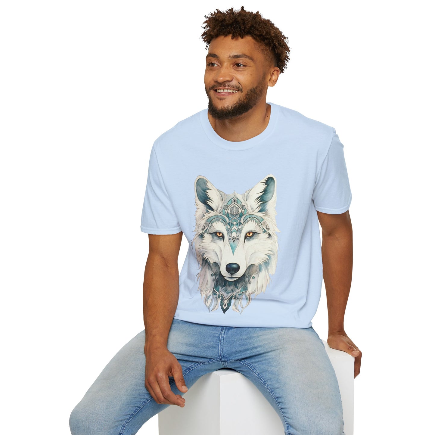 Snow Wolf, White Wolf Shirt, Lone Wolf Gift Unisex Tee Shirt, T-Shirt Wolf Totem Spirit Medicine Softstyle T-Shirt Tee Teeshirt