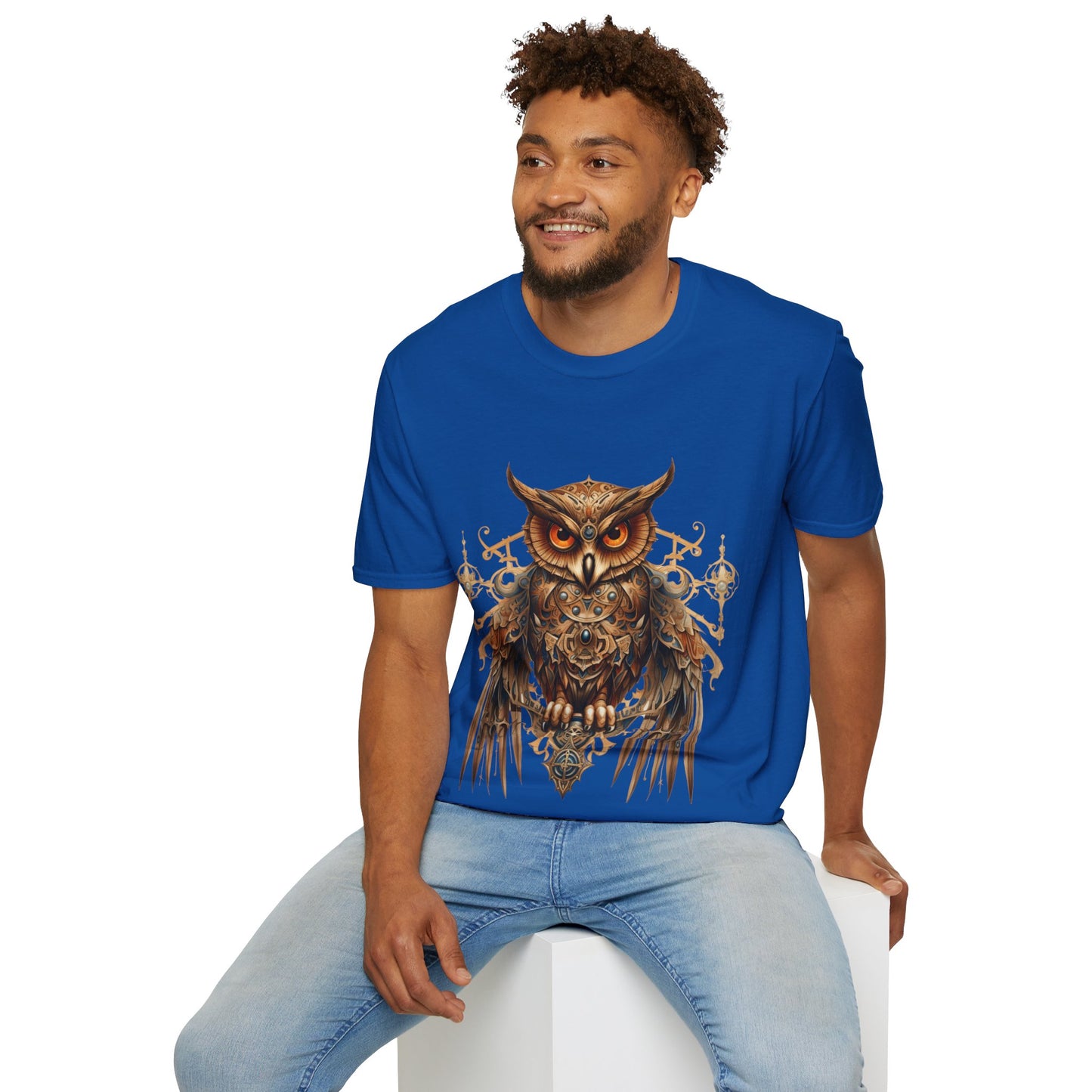 Steampunk Art Deco Style Owl II, Golden Owl Shirt, 1920's Owl Gift Unisex Tee Shirt, T-Shirt Softstyle T-Shirt Tee Teeshirt