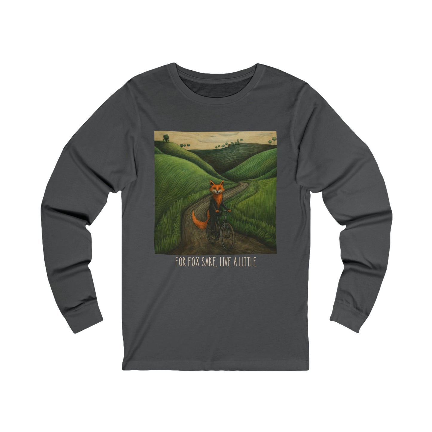 "For Fox Sake" - Red Fox on a Bicycle- Fox & Cycling Lover's Gift - Unisex Jersey Long Sleeve Tee Shirt, T-Shirt, Fox Lovers Gift