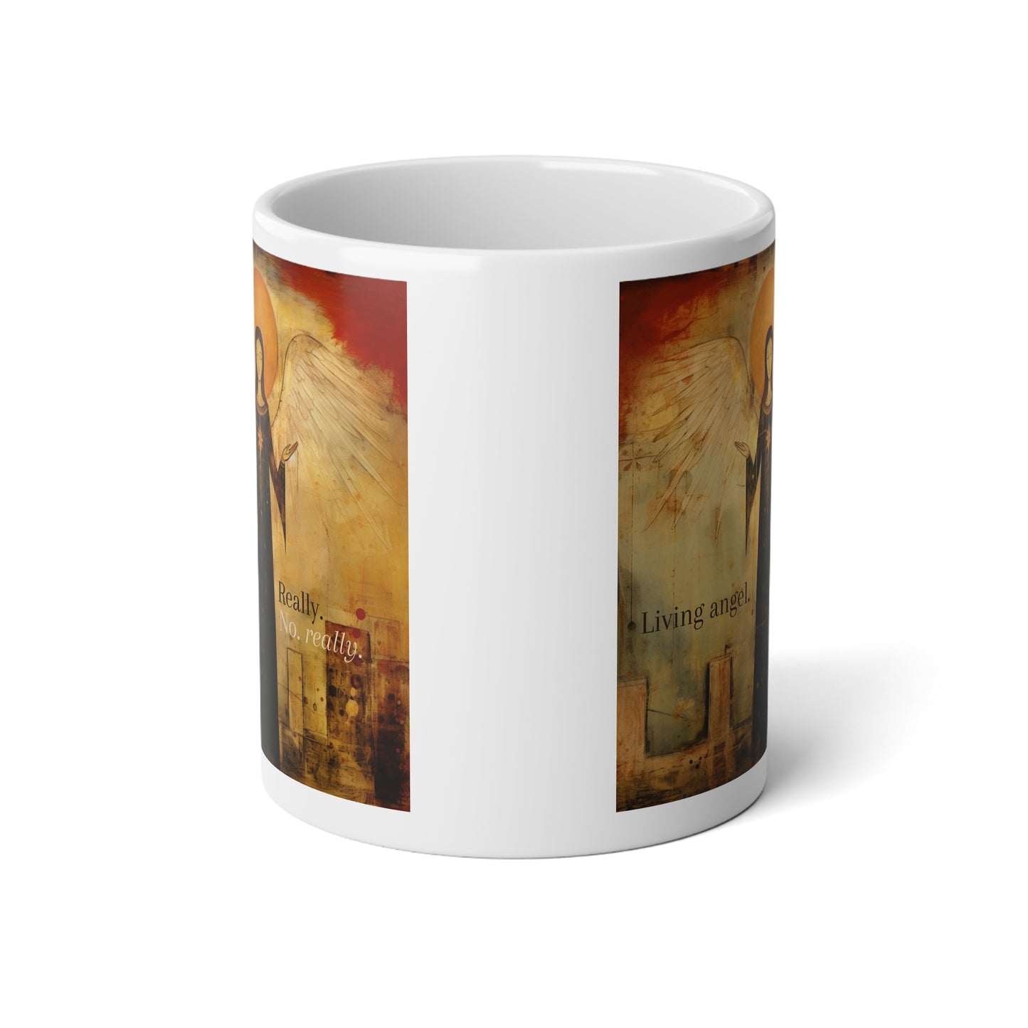 Living Angel Gift, Christmas Angel Joke Gift Mug, Jumbo 20 oz Mug XL Size Mug- Living Angel... Really!