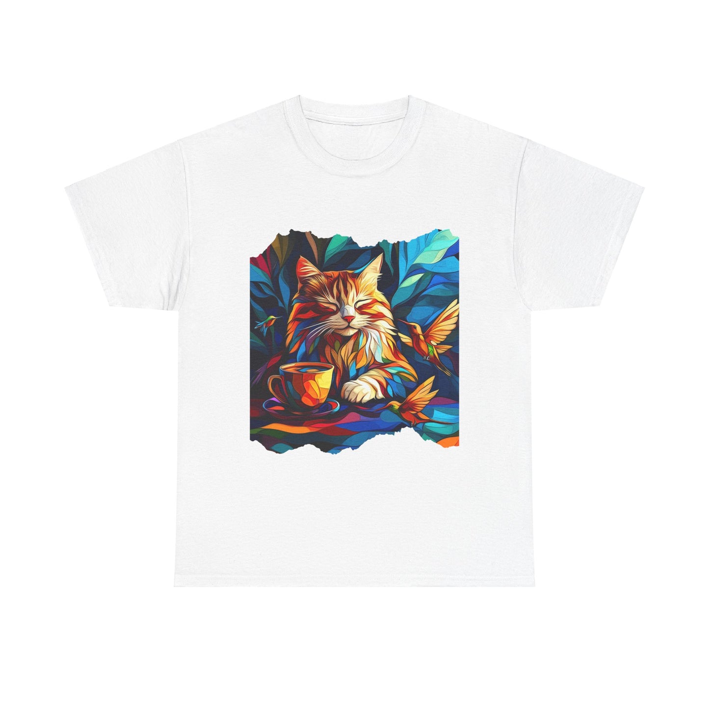 Coffee Cat - (V4) Cats and Coffee , Tea Shirt - T-shirt Coffee Lover - Cat Lover Unisex Heavy Cotton Tee T-Shirt