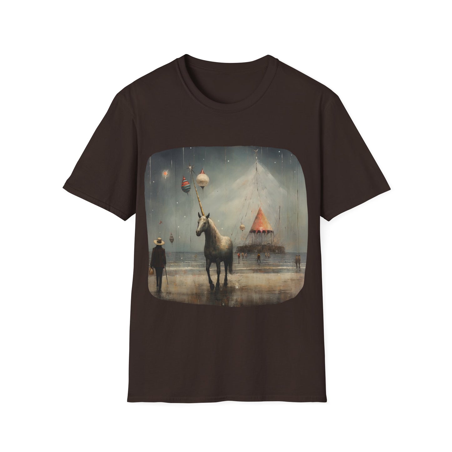 Unicorn with Holiday Ornament, Unicorn Christmas Gift Unisex Tee Shirt, T-Shirt Softstyle T-Shirt