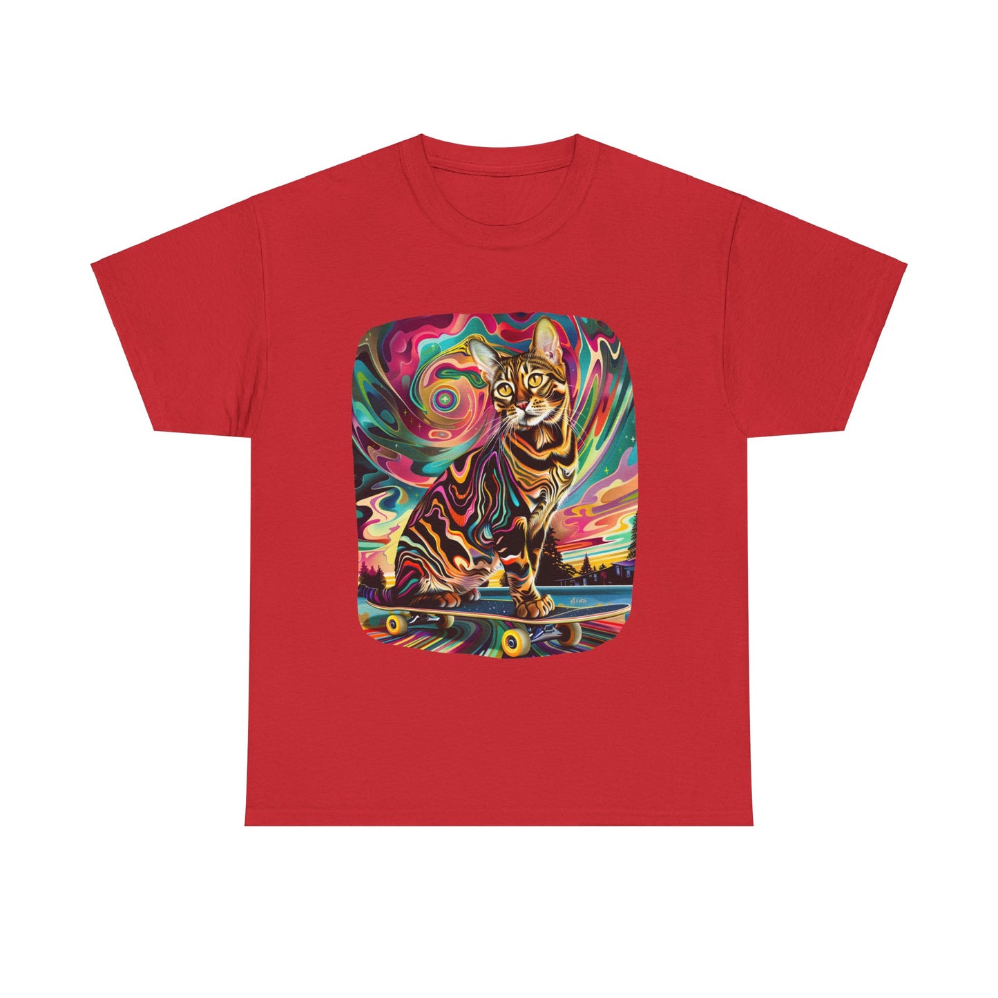 Skateboard Cat, Skater Cat Art Gift - Cool Cats Unisex Heavy Cotton Tee T-Shirt