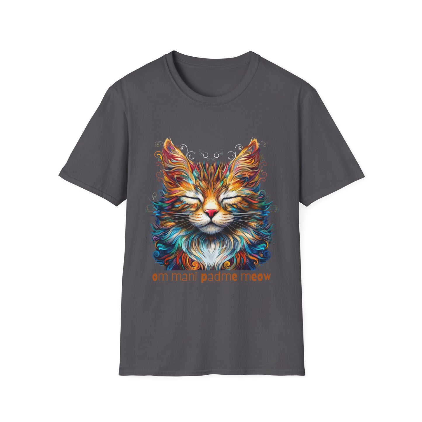 Om Mani Padme Meow - Meditating Cat Shirt, Cat Lover's Graphic Tee Graphic Unisex T- Shirt, T-Shirt Cat Lovers Gift Softstyle T-Shirt Tee Teeshirt Stylized Cat