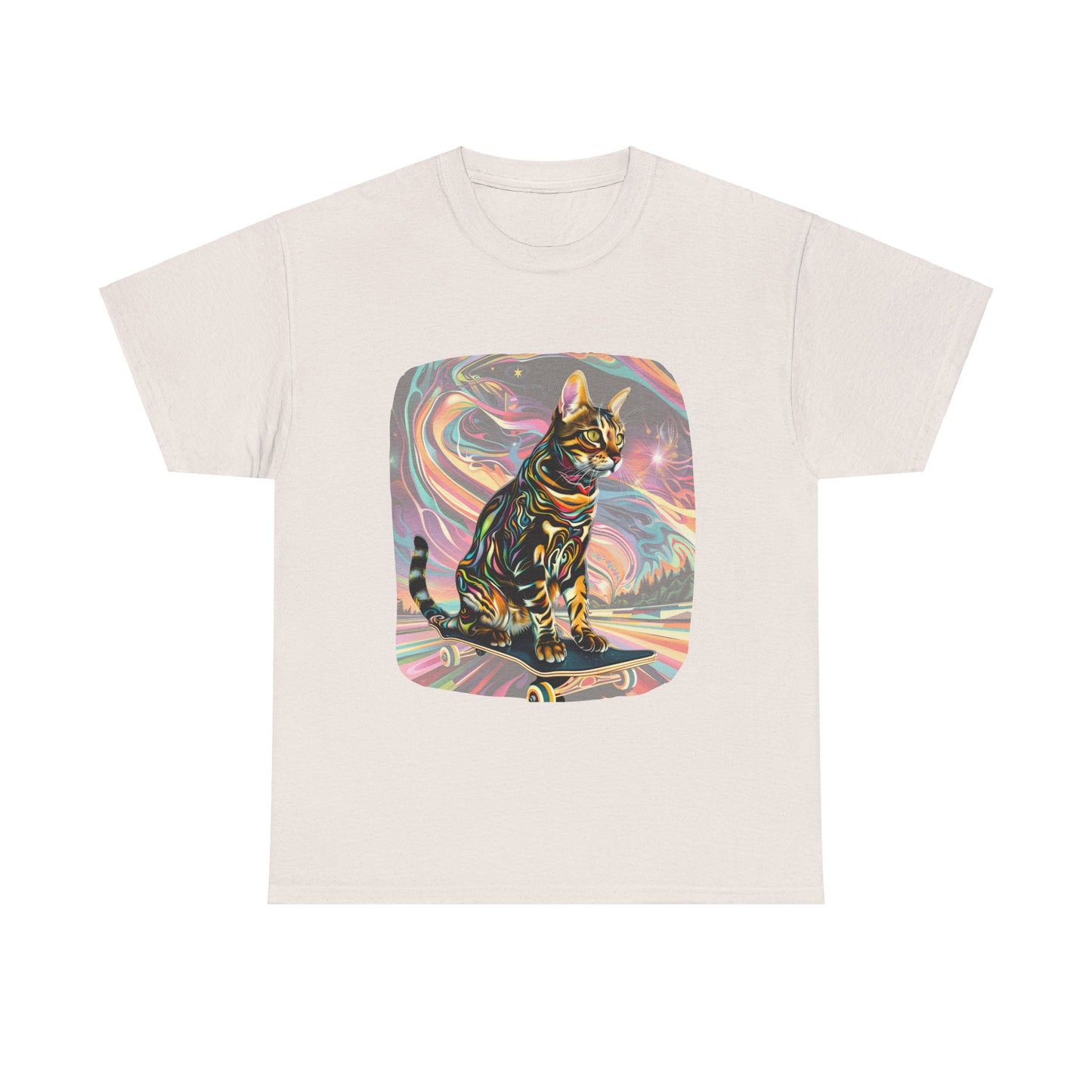 Skateboard Cat, (V2) Skater Cat Art Gift - Cool Cats Unisex Heavy Cotton Tee T-Shirt