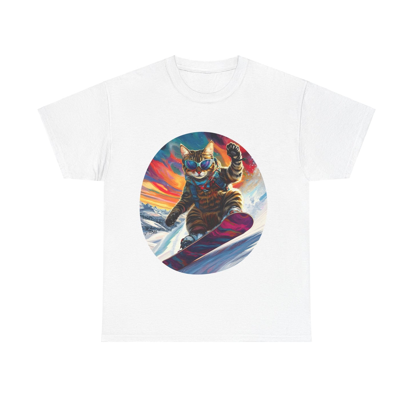 Snowboard Cat (V4) Extreme Winter Sports Ski Cat Art Gift - Cool Cats Unisex Heavy Cotton Tee T-Shirt