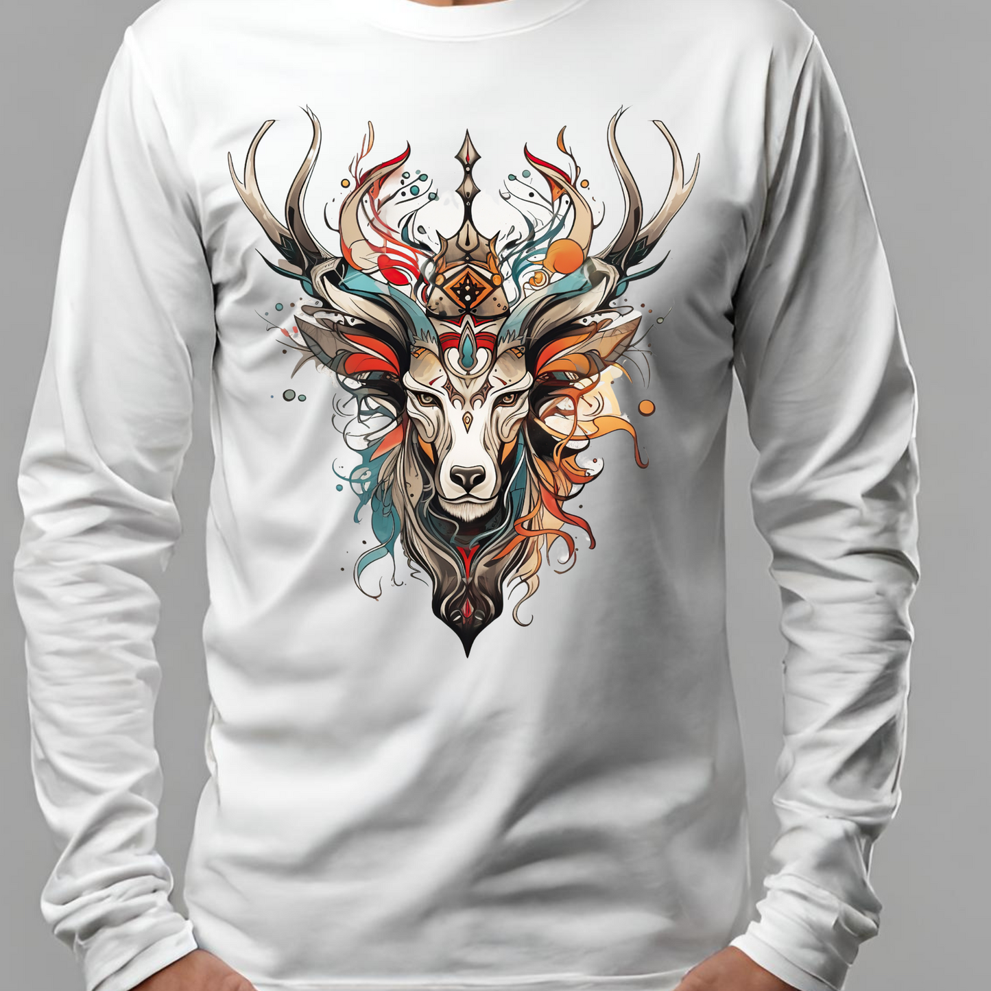 Reindeer Shirt, Deer - Reindeer, Lover's Gift Unisex Jersey Long Sleeve Tee Shirt, T-Shirt, Exotic or Tribal Reindeer