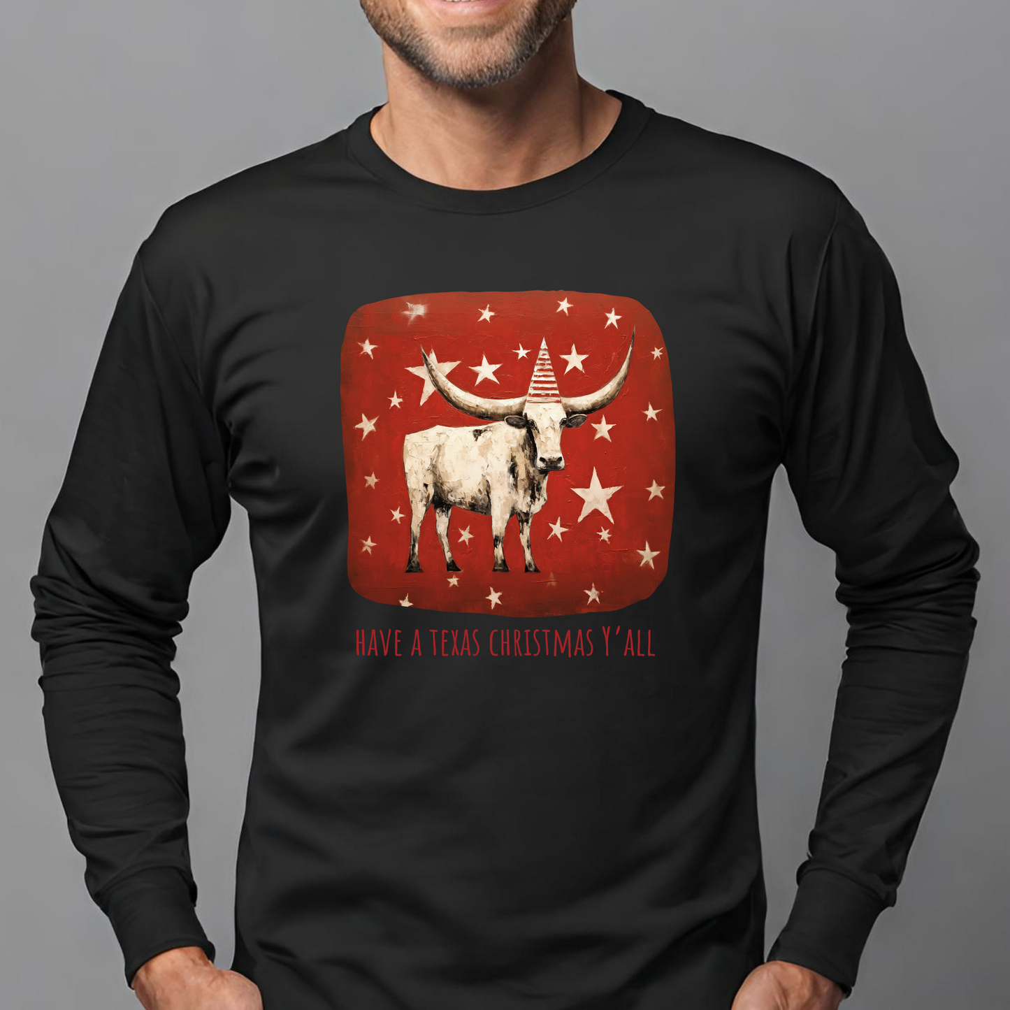 Have a Texas Christmas, Y'all! Texas Longhorn Holiday Shirt, White Cattle Longhorn Graphic Tee Long Sleeve Shirt Gift Unisex Jersey Long Sleeve Tee Shirt, T-Shirt