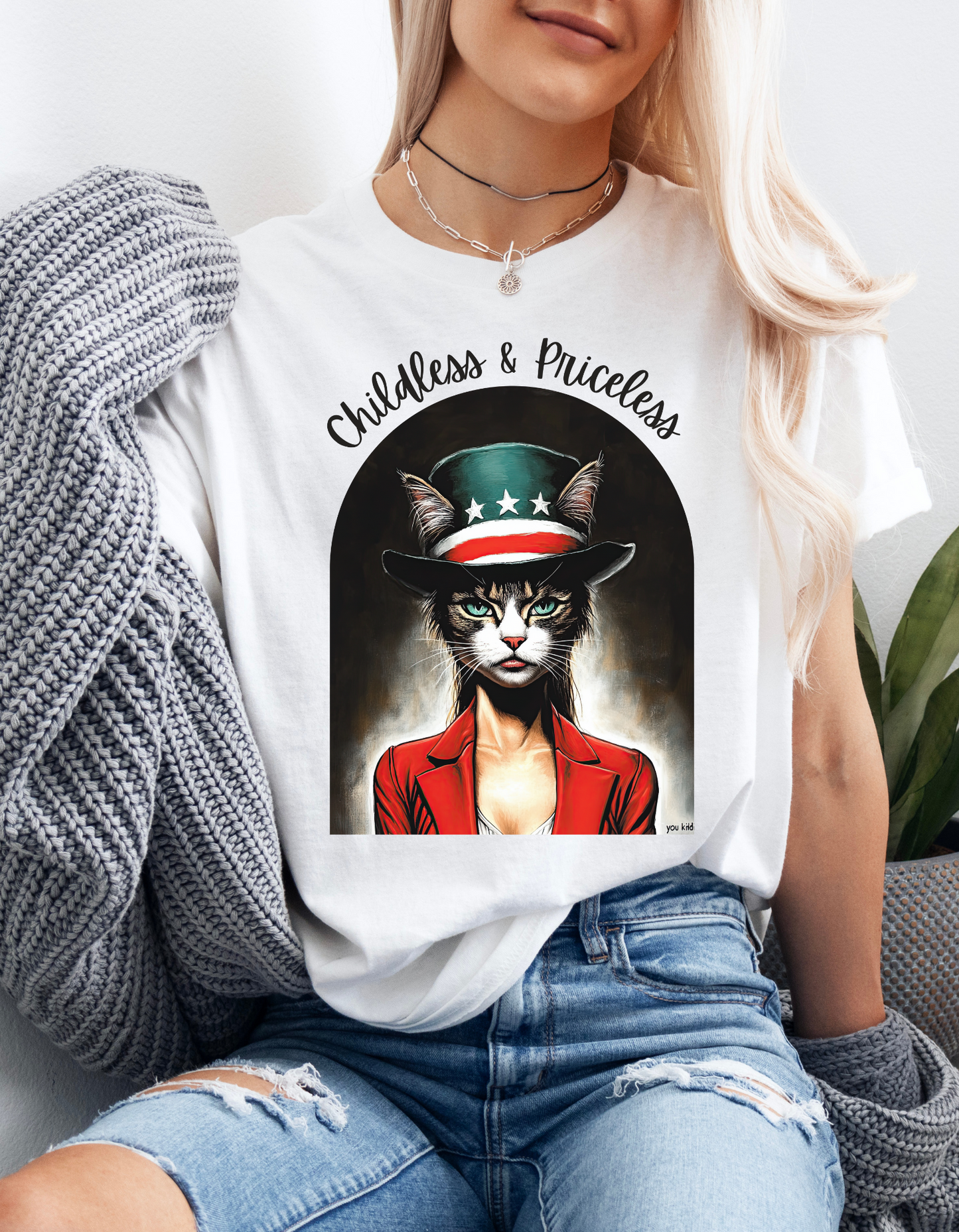 Childless Cat Lady Shirt - "Childless and Priceless" -Unisex Heavy Cotton Tee