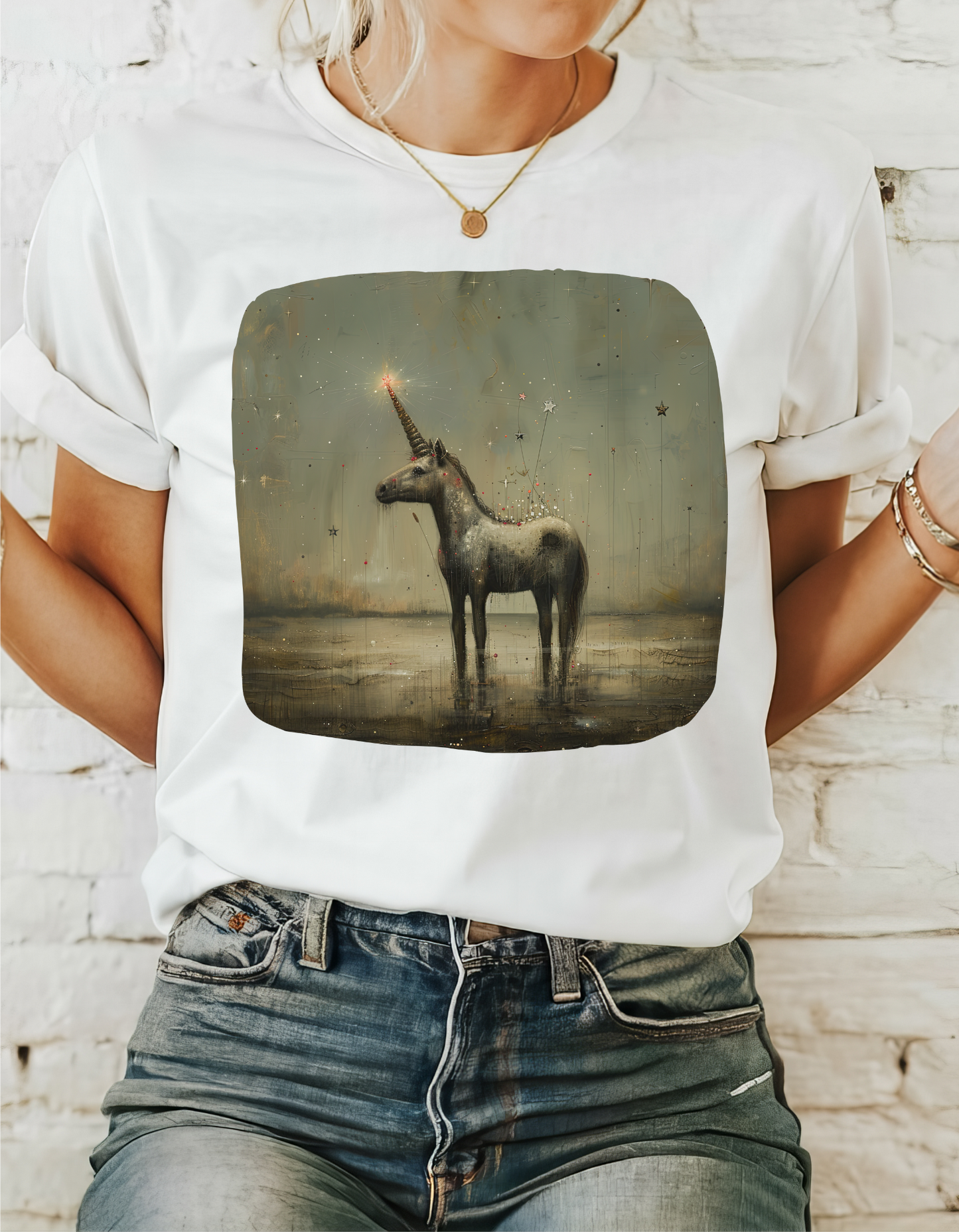 Dark Candlelit Unicorn Streetwear Unicorn Graphic T Tee - Unicorn Lovers Unisex Heavy Cotton Tee T-Shirt