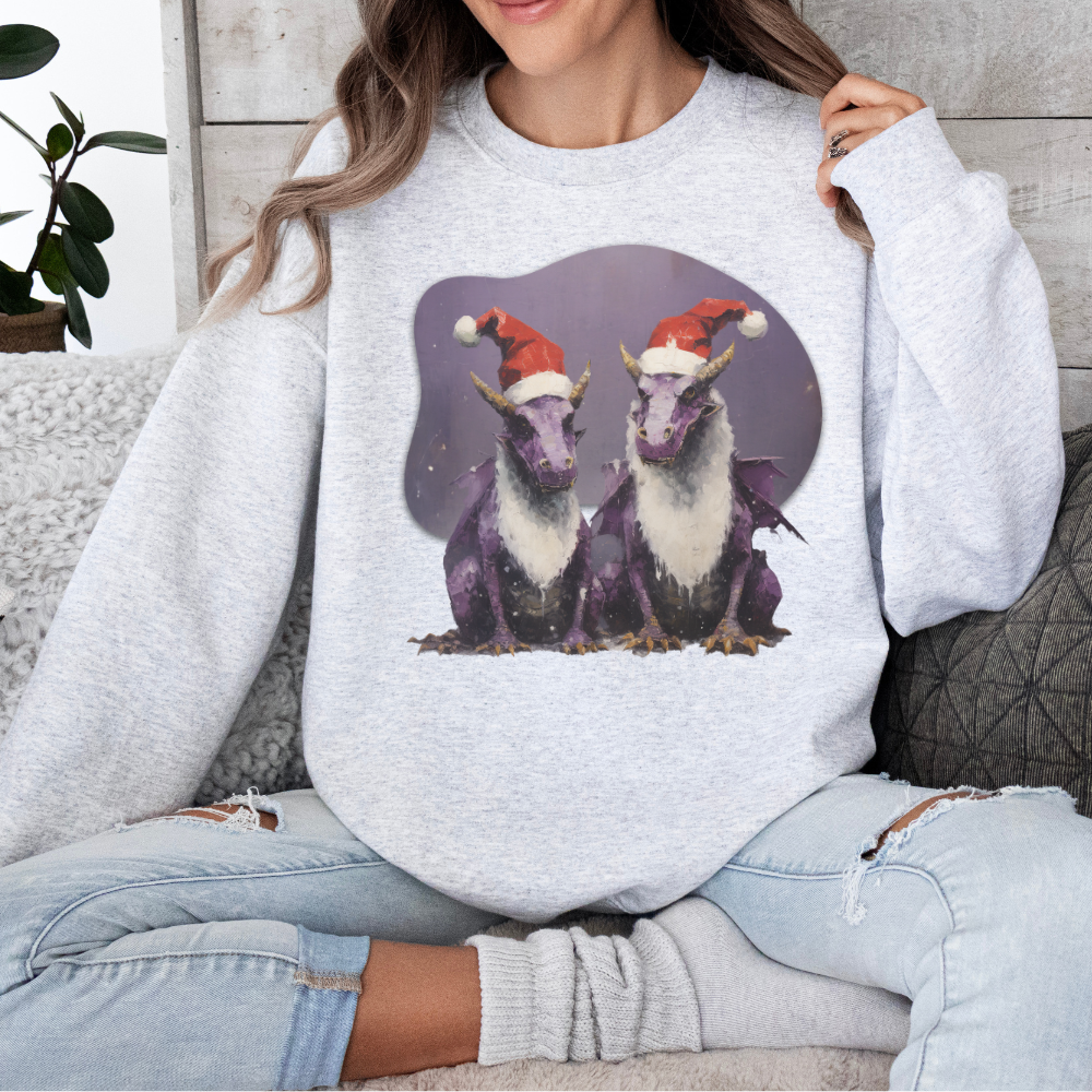 Christmas Dragons, Holiday Dragons with Santa Hat, Gift Shirt Dragon Gifts, Holiday Cheer Shirt, Unisex sweatshirt