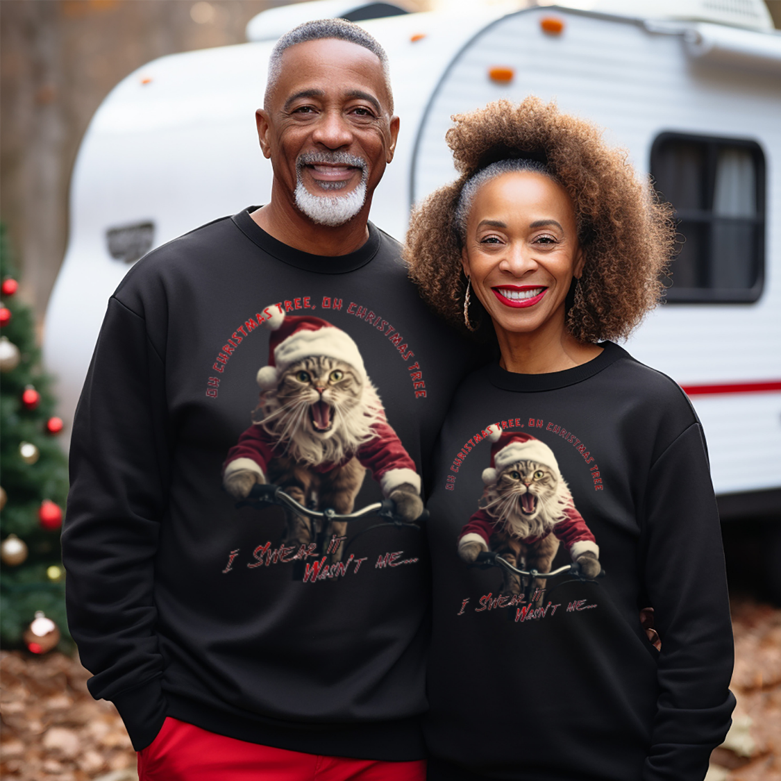 Christmas Cat, Cats on Bikes, Christmas Caroling Cats - Unisex Long Sleeve Jersey Cotton Shirt Mens Women's Cat Gift Oh Christmas Tree