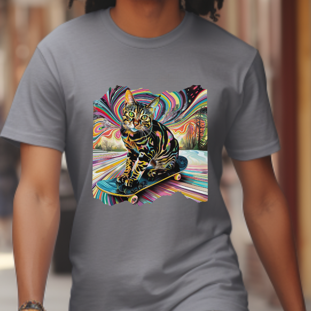 Skateboard Cat (V3) Skater Cat Art Gift - Cool Cats Unisex Heavy Cotton Tee T-Shirt
