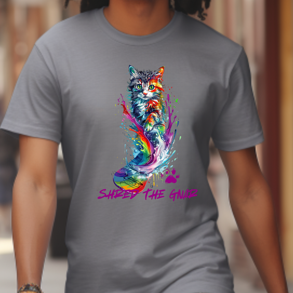 Shred the Gnar Snowboard Cat Graphic Tee, Winter Cat Art Gift - Cool Cats Unisex Heavy Cotton Tee T-Shirt