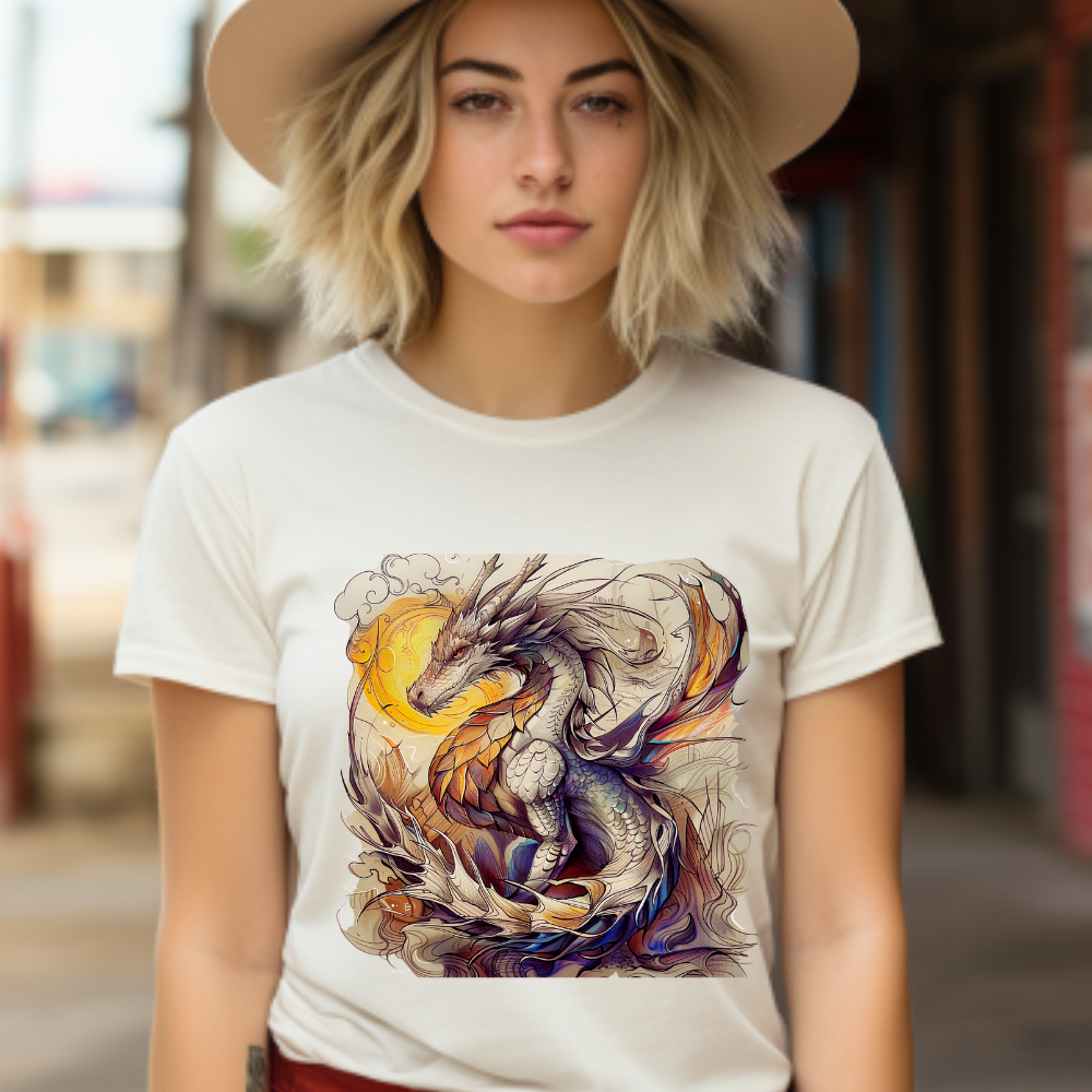 White Light Dragon Graphic Tee - Dragon T-shirt - Dragon Lovers Unisex Heavy Cotton Tee T-Shirt